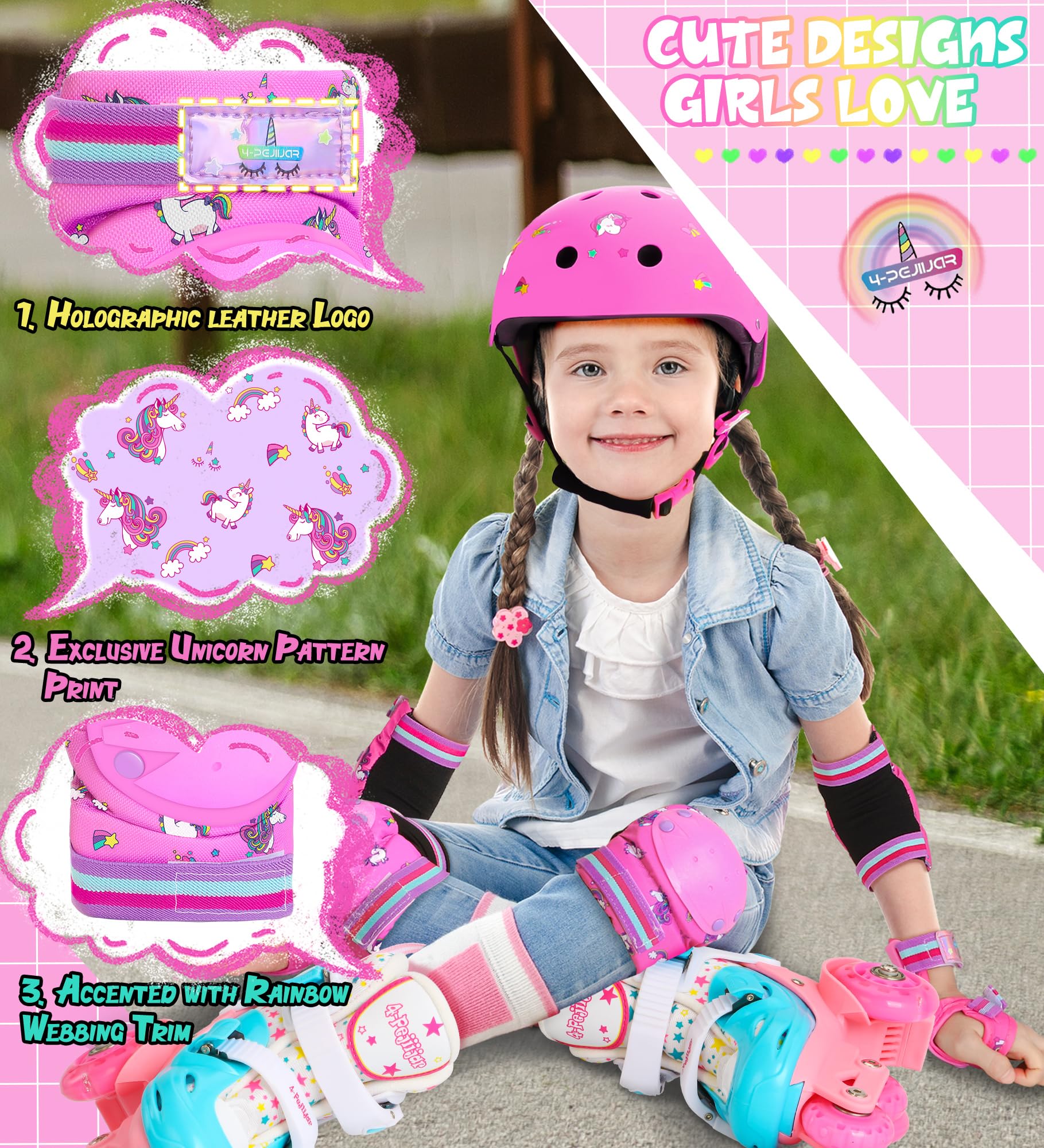Unicornio Rodilleras Protección Patines Infantiles con Bolsa de Cordón para Patinaje Skateboard Bicicletas