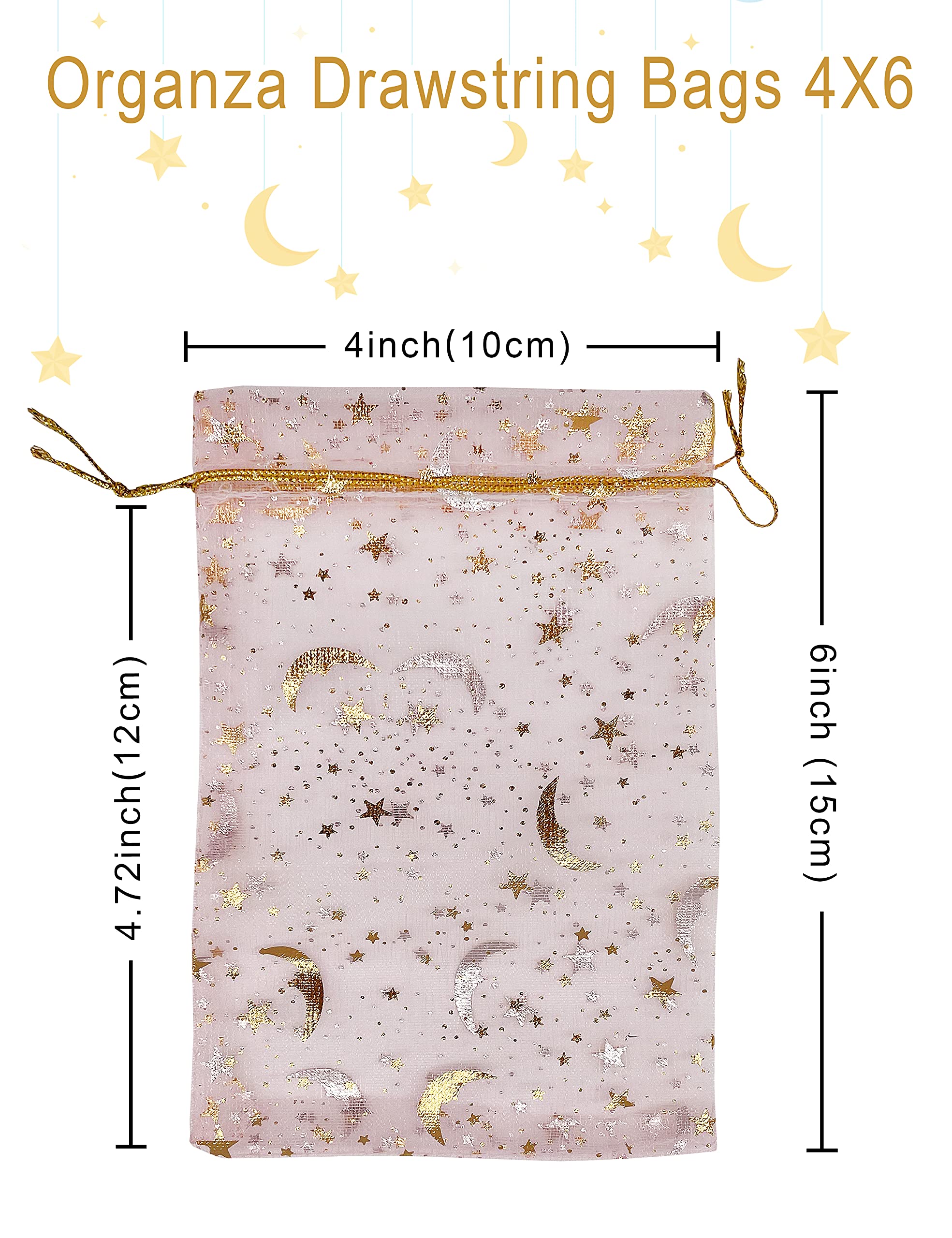 Jexila 100 szt. torby z organzy w kształcie gwiazdy księżycowej 10 x 15 cm, różowe torby na biżuterię, małe siatkowe torby na prezenty na walentynki, wesele, przyjęcie, upominki na cukierki, różowe