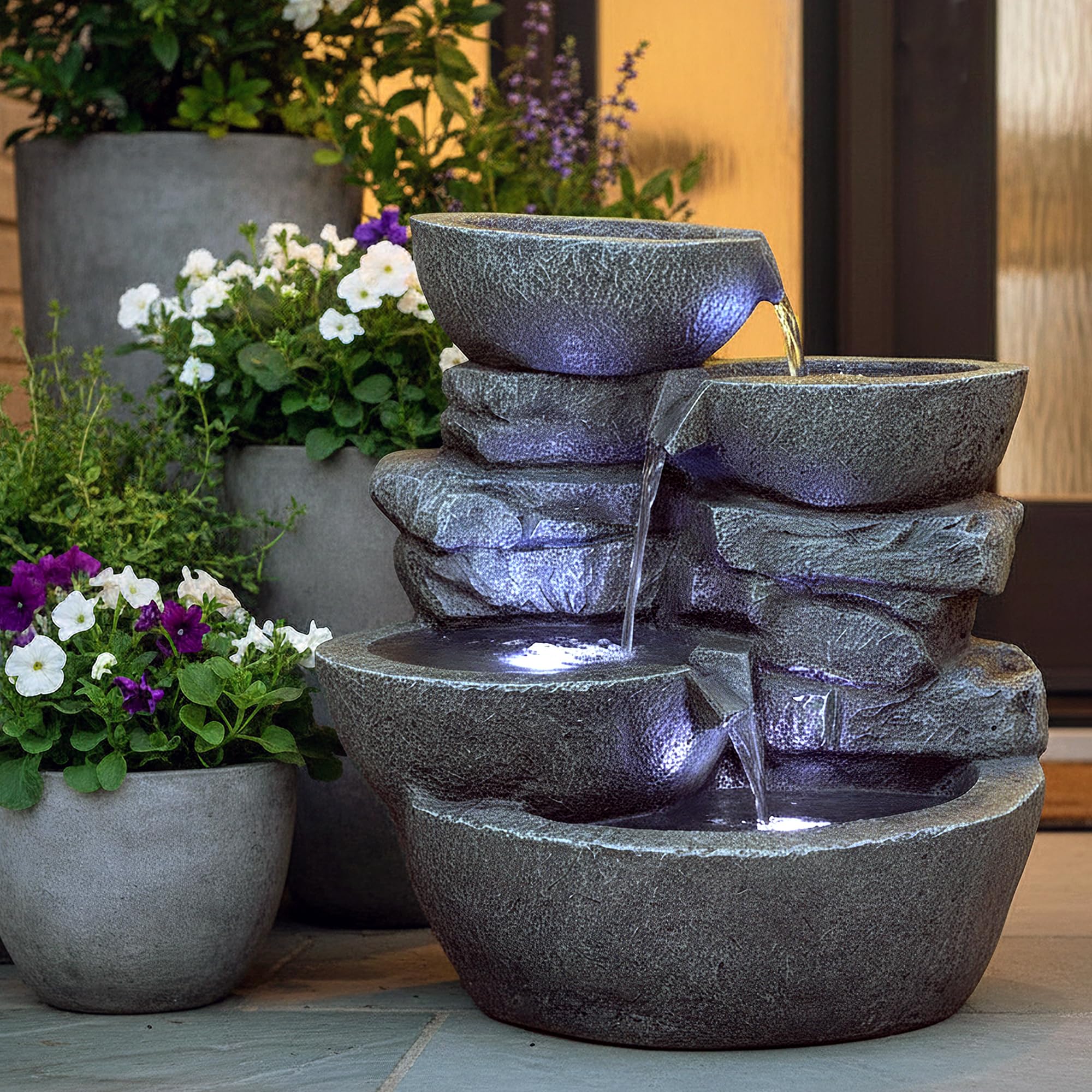 Arnusa - Fuente para habitación con iluminación led para interior y exterior, fuente de jardín