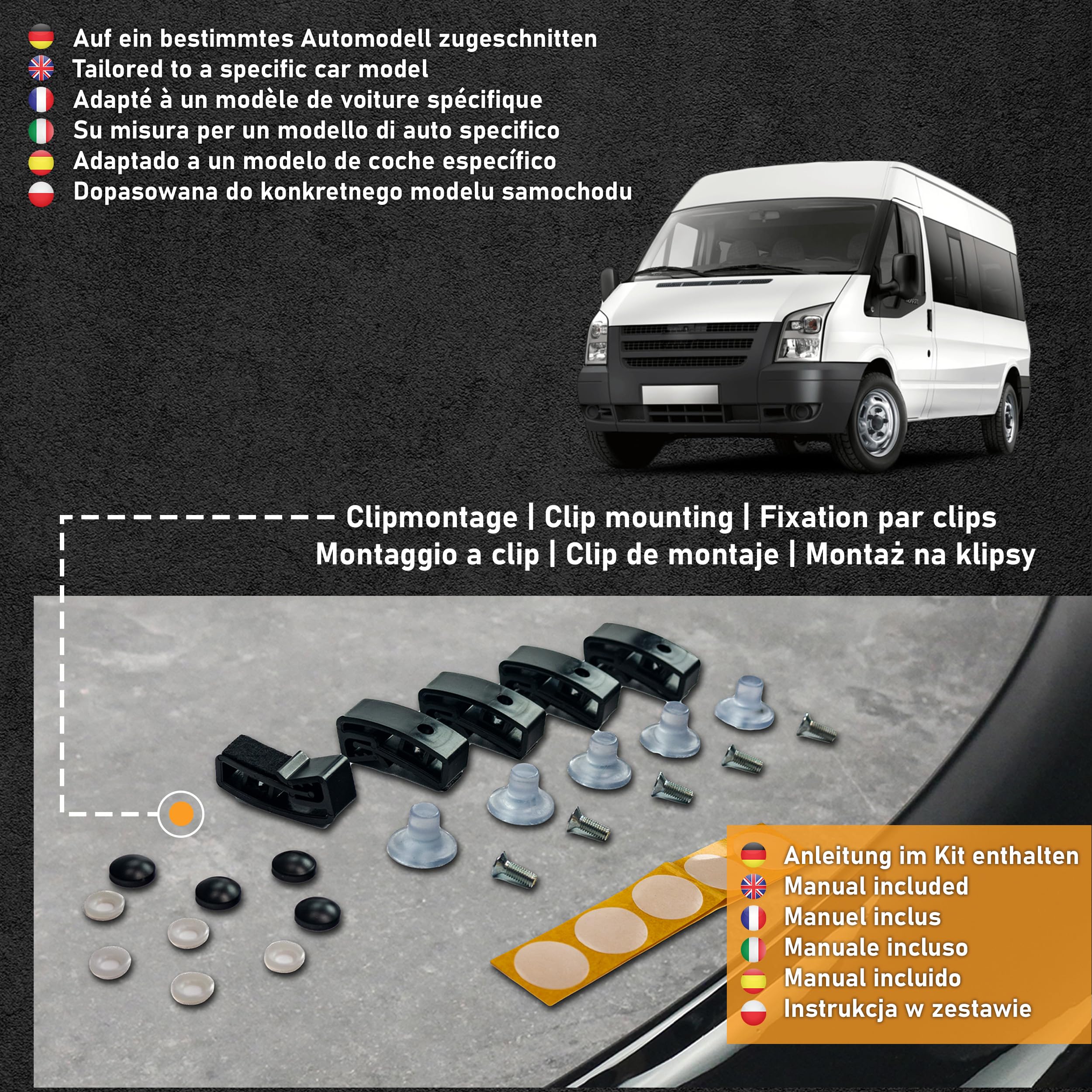 CHROMEMASTER | Auto Zubehör; Steinschlagschutz; Motorhaubenabdeckung Kompatibel mit Ford Transit 2006-2014 | Schwarzer ABS-Kunststoff | Motorhaubenschutz Deflektor Schützt die Motorhaube vor Steinen