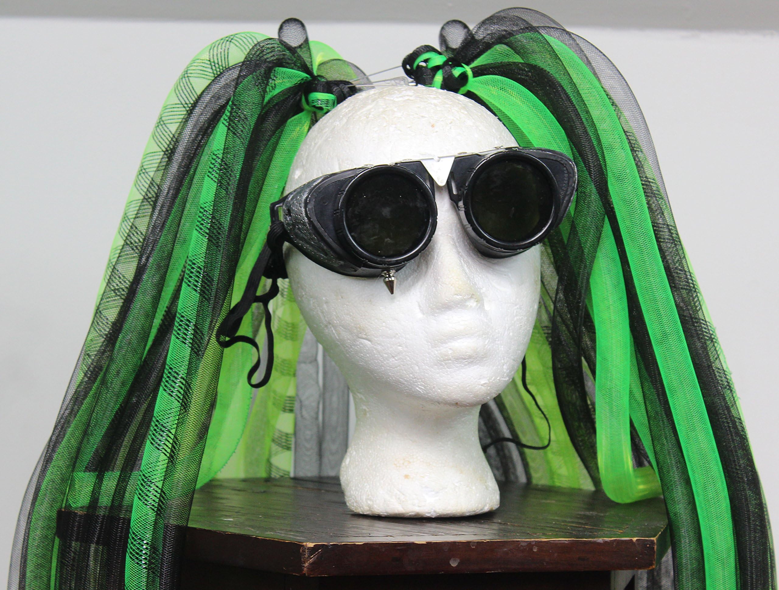 Cyberlox Green And Black With Metallic Black Stripe Cyber Locks Cyber Hair Falls Cybergoth Cyberpunk Hair