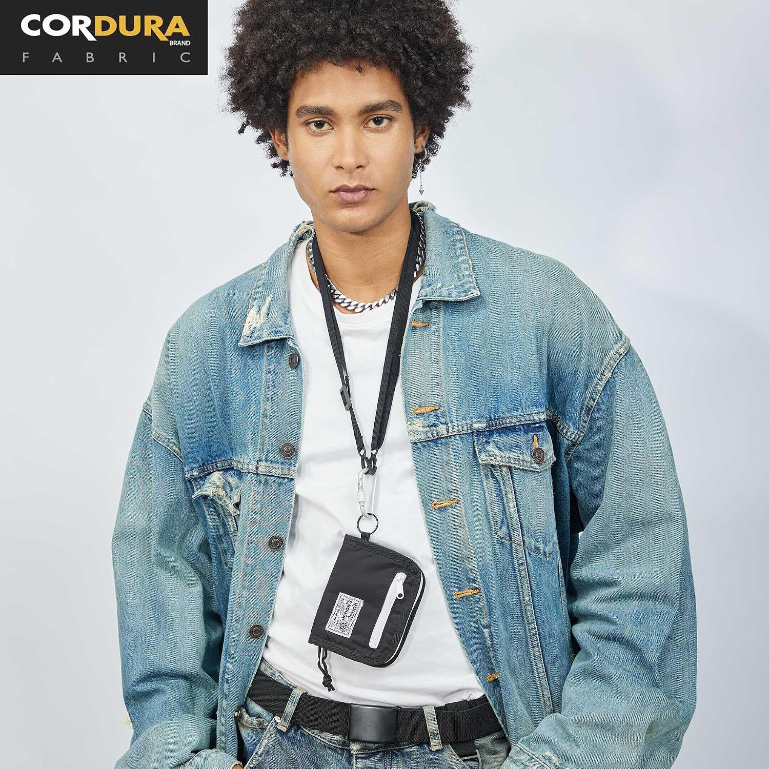 Rough Enough Boys Wallet for Teen Kids Men Neck Lanyard Card Holder Pouch with Zipper Keychain Coin Purse Black Cordura