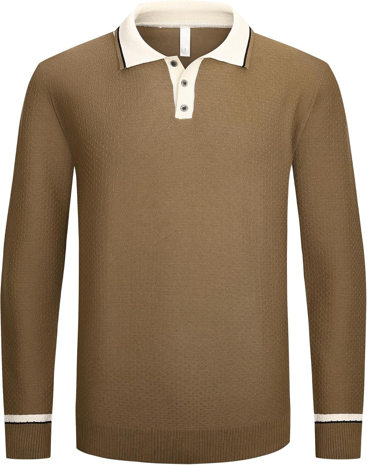Alex Vando Mens Knit Polo Shirts Long Sleeve Sweater Casual Fashion Classic Button Down Polo Shirts - Image 4