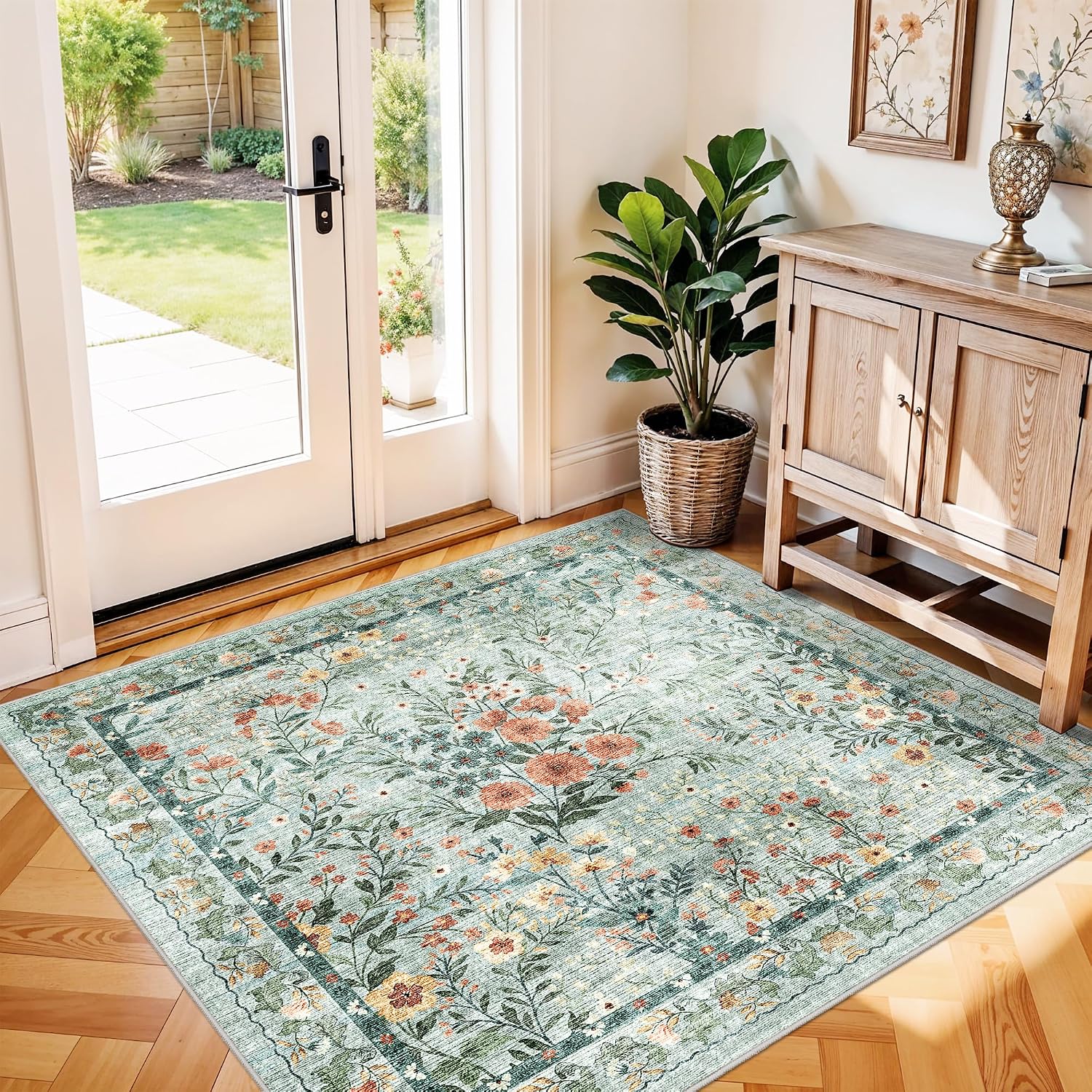 Amazon.com: Vintage Floral Area Rug 4x4, Antique Inspired 4' x 4 ...