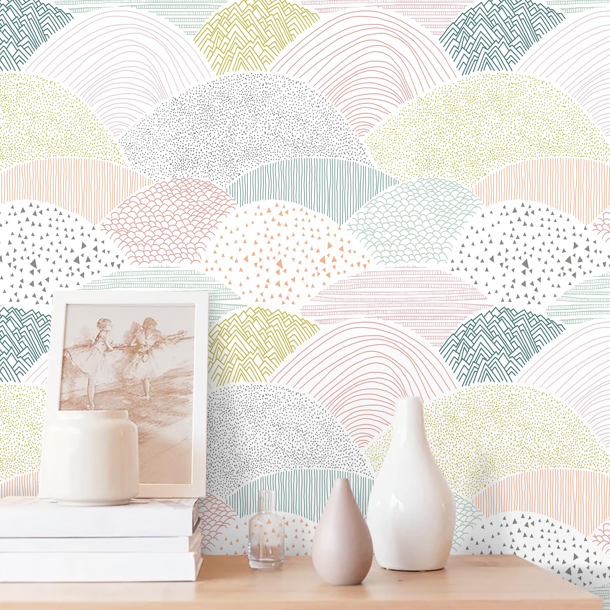 CiCiwind Peel and Stick Wallpaper Colorful Dot Contact Paper Boho Wall Paper 197"×15.5" Removable Self-Adhesive Kids Room Pink Wallpaper for Cabinets Bedroom Decor Wall Covering Vinyl Rolls