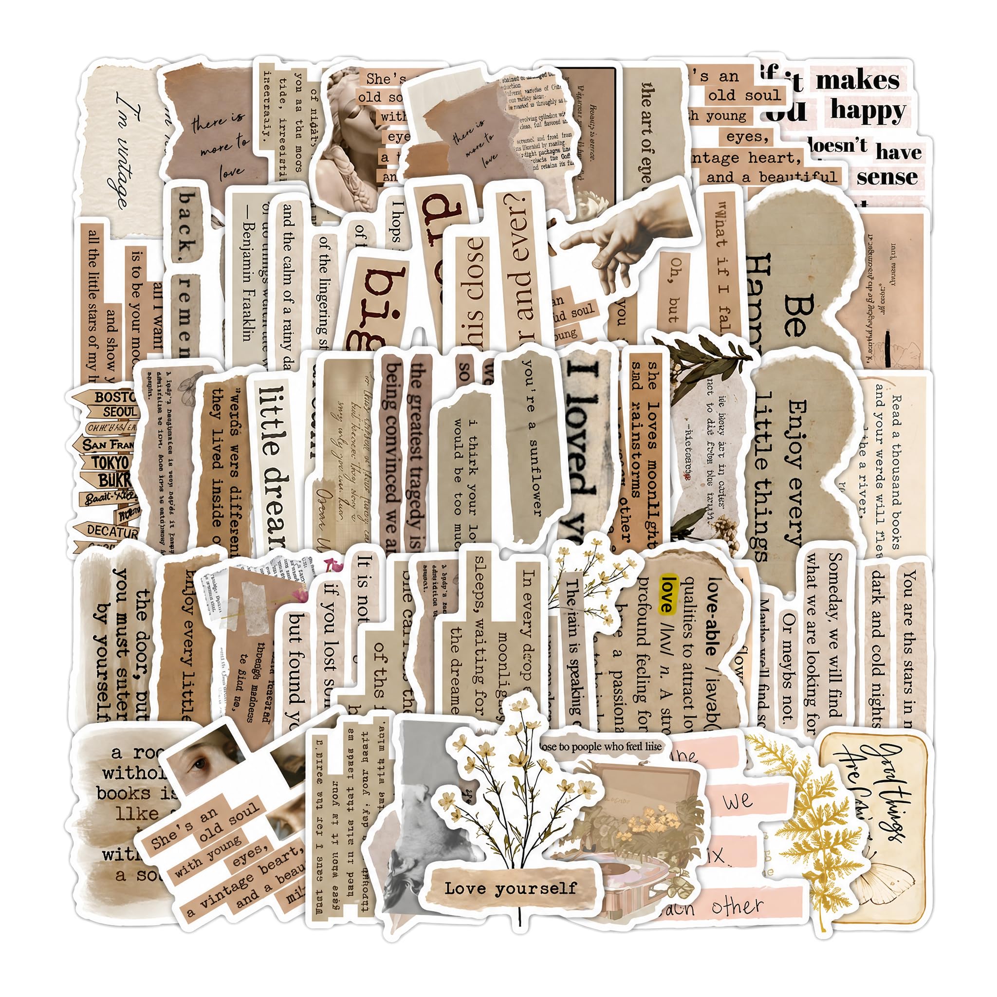 Waoferfio 60 Neutral Brown Aesthetic Scrapbook Supplies, Suitable for Diaries, Laptops,Paired with Retro Textured Washi Tape for Scrapbook Stickers Endless Creative.