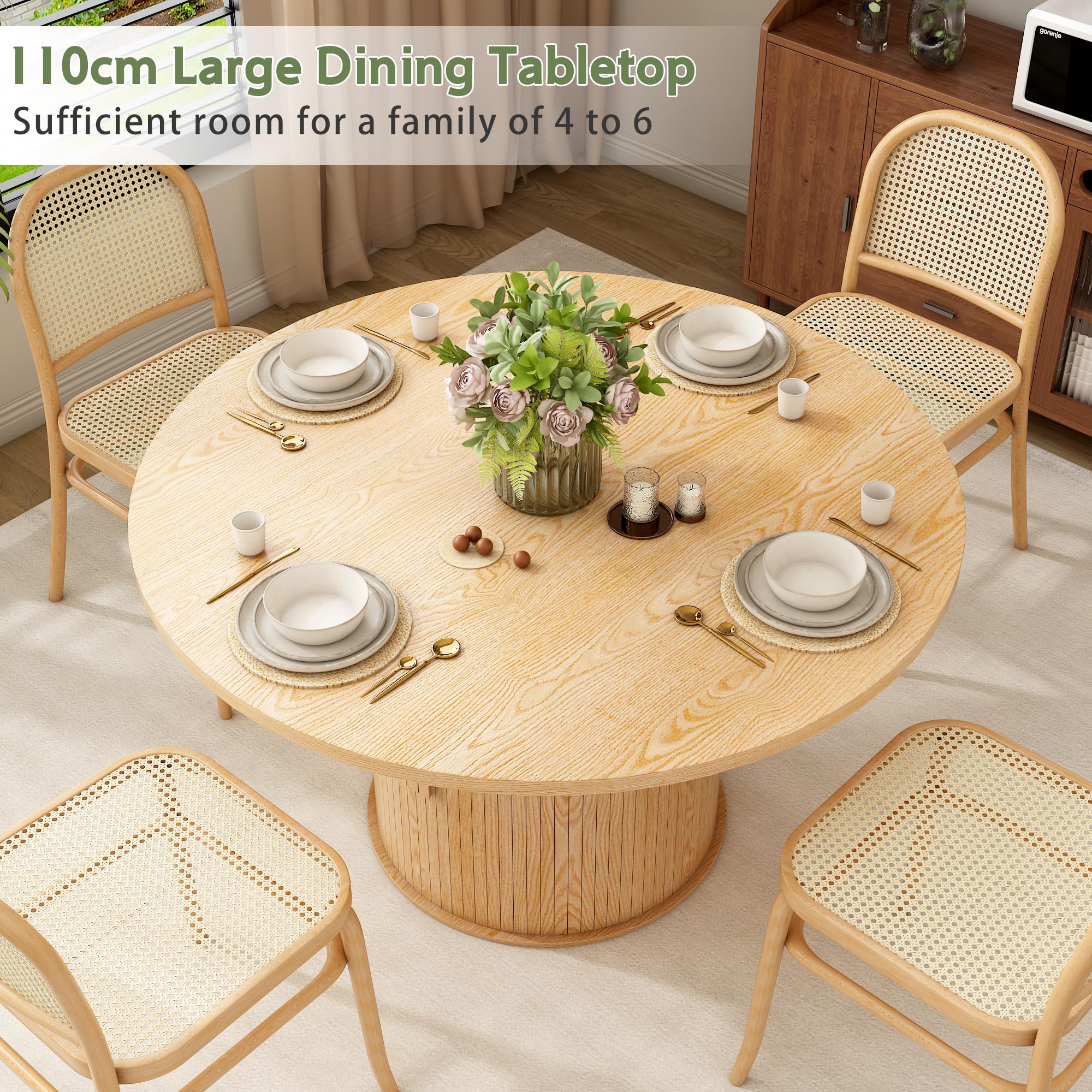 Esstisch Rund 110 cm mit 2-lagigem Stauraum, Küchentisch mit stabilem Metallgestell, Runde Moderne Esstische für 2–4 Personen für Esszimmer, Küche, Homeoffice (Helle Eichenfarbe)