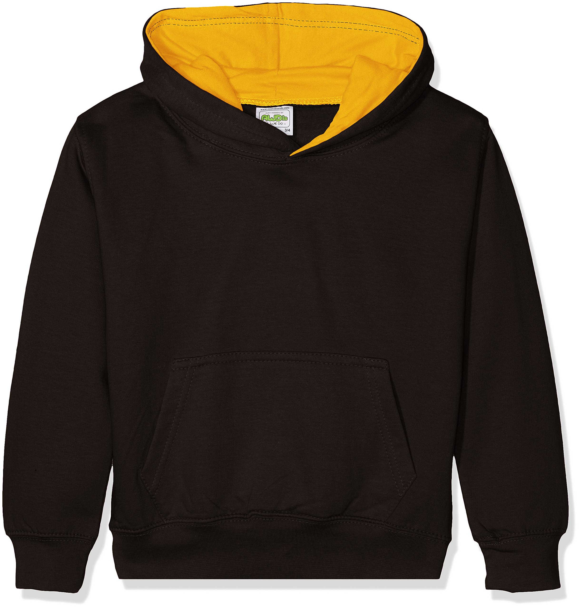 AWDis Boy's KIDS VARSITY HOODIE Hoodie, Multicoloured (Jet Black/Gold), Large (Manufacturer Size: 9/11 Y)