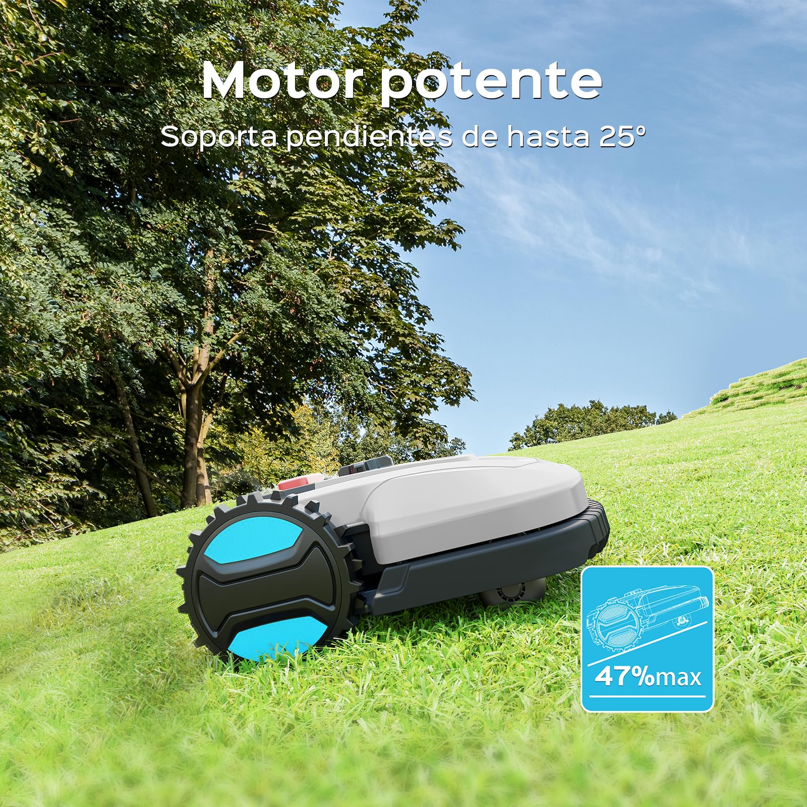 YARDCARE E400 Robot Cortacesped con Control App,hasta 400m²，Altura de Corte de 20 a 60 mm, Sensor de Lluvia, Robot Cortacésped 18 cm de Ancho de Corte,Menos de 60 dB