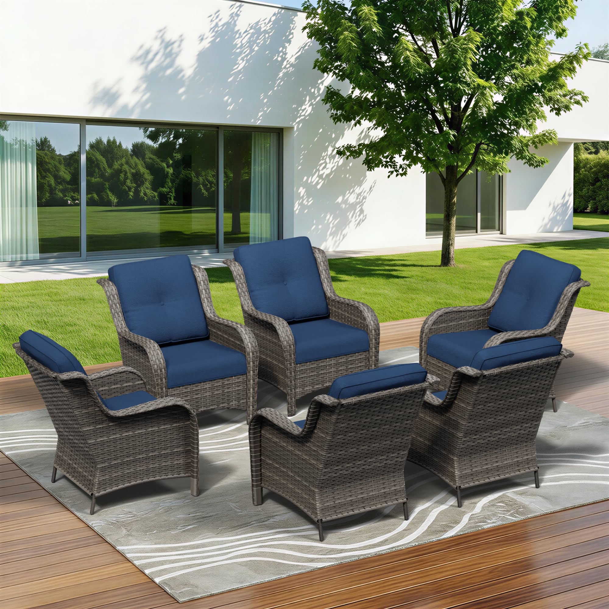 6 Piece Outdoor Wicker Patio Furniture Set, Patio Chairs Set with Thickened Olefin Cushions, High Back and Deep Seating, Hand-Woven PE Rattan for Porch, Deck