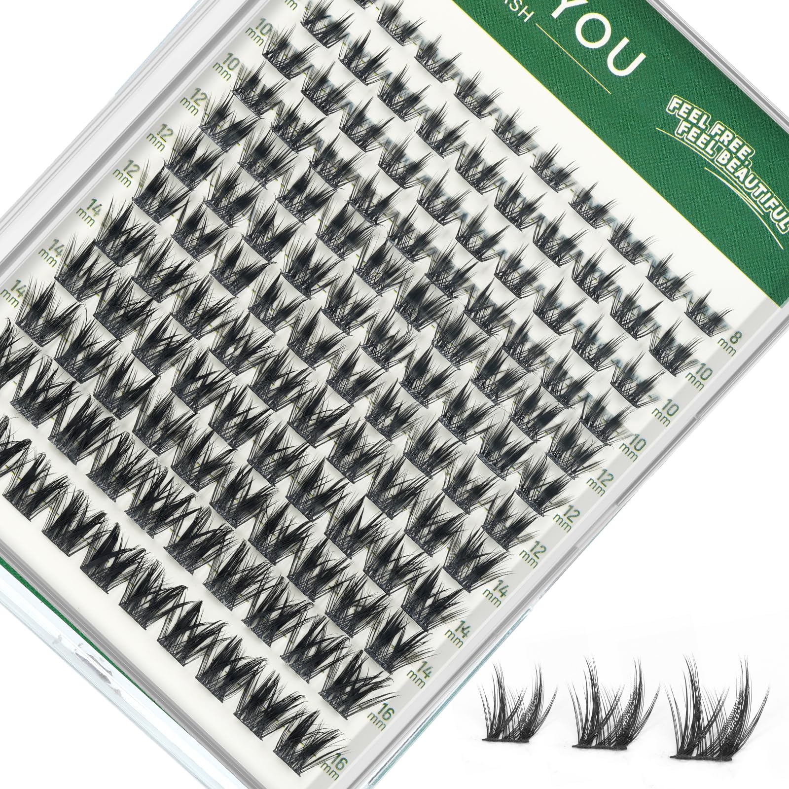 KEYYOU Wimpern-Clusters Manga-Wimper 8-16mm C-Curl Wuschelige Wimper-Cluster Ultra-dünne natürliche Wimpern-Clusters mit Spike-Wimpernverlängerungen 120 Stück Feen-Kunstwimpern einzeln für Zuhause