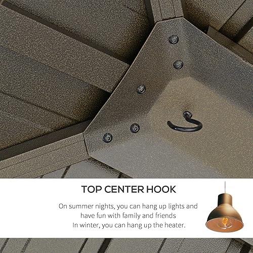 Miniatura 5 de Outsunny Cenador de techo rígido de 12 x 12 pies con cortinas y red, toldo permanente de metal de doble techo con marco de aluminio y ganchos, para