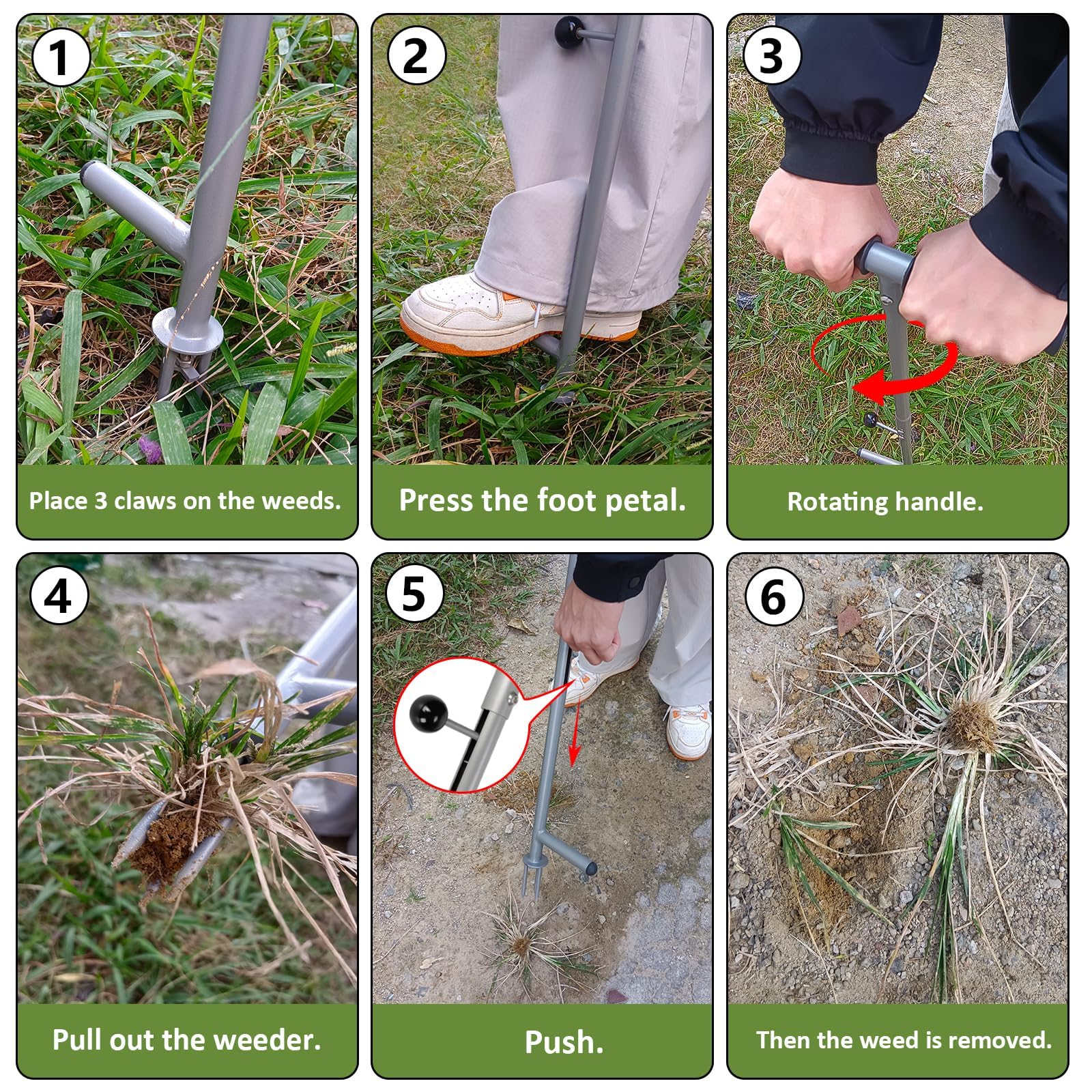 Weed Puller Tool Stand Up - Heavy Duty Weed Remover Tool with 3 Claws for Garden Lawns Yard - Long Handle Weeder Garden Tool Easily Remove Weeds Without Bending Kneeling Pulling