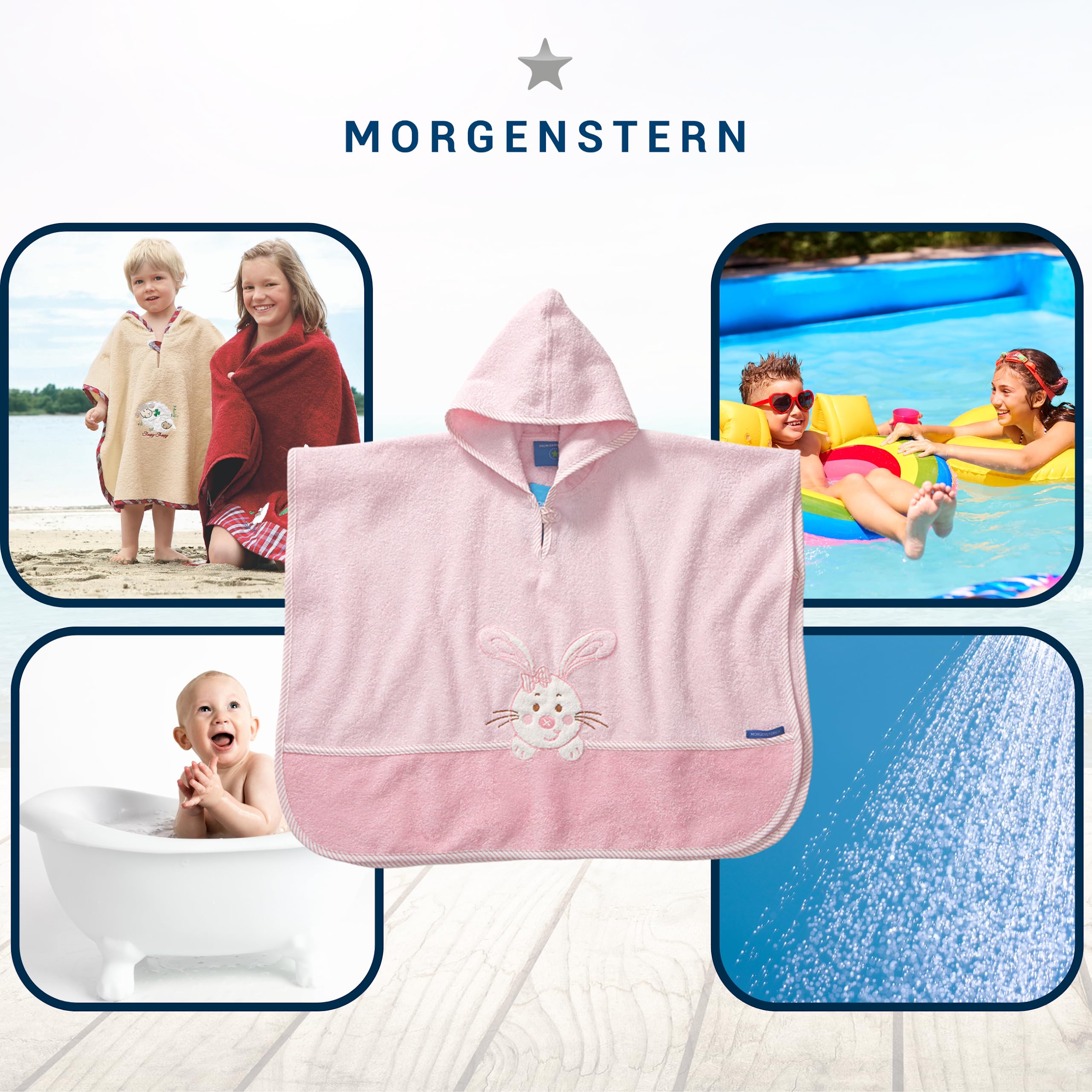 Morgenstern Poncho de baño infantil I bebé I niña I niño I rizo I capucha I 100% algodón Rosa. 1-3 Años