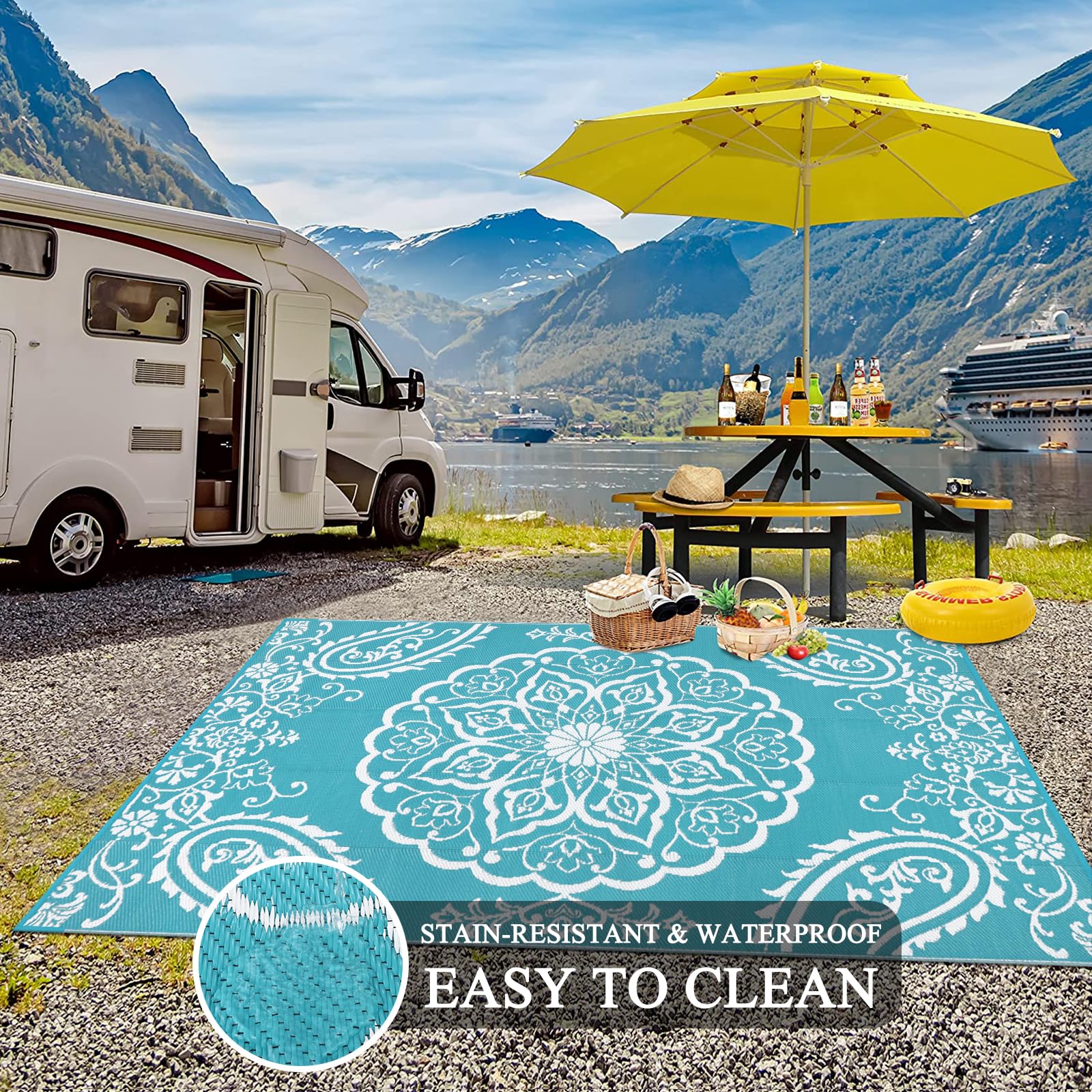 Pauwer Tappeto impermeabile per esterni, 1,5 x 20 m, reversibile, in plastica, per esterni, patio, campeggio, camper, picnic, cortile, terrazza, balcone, portico