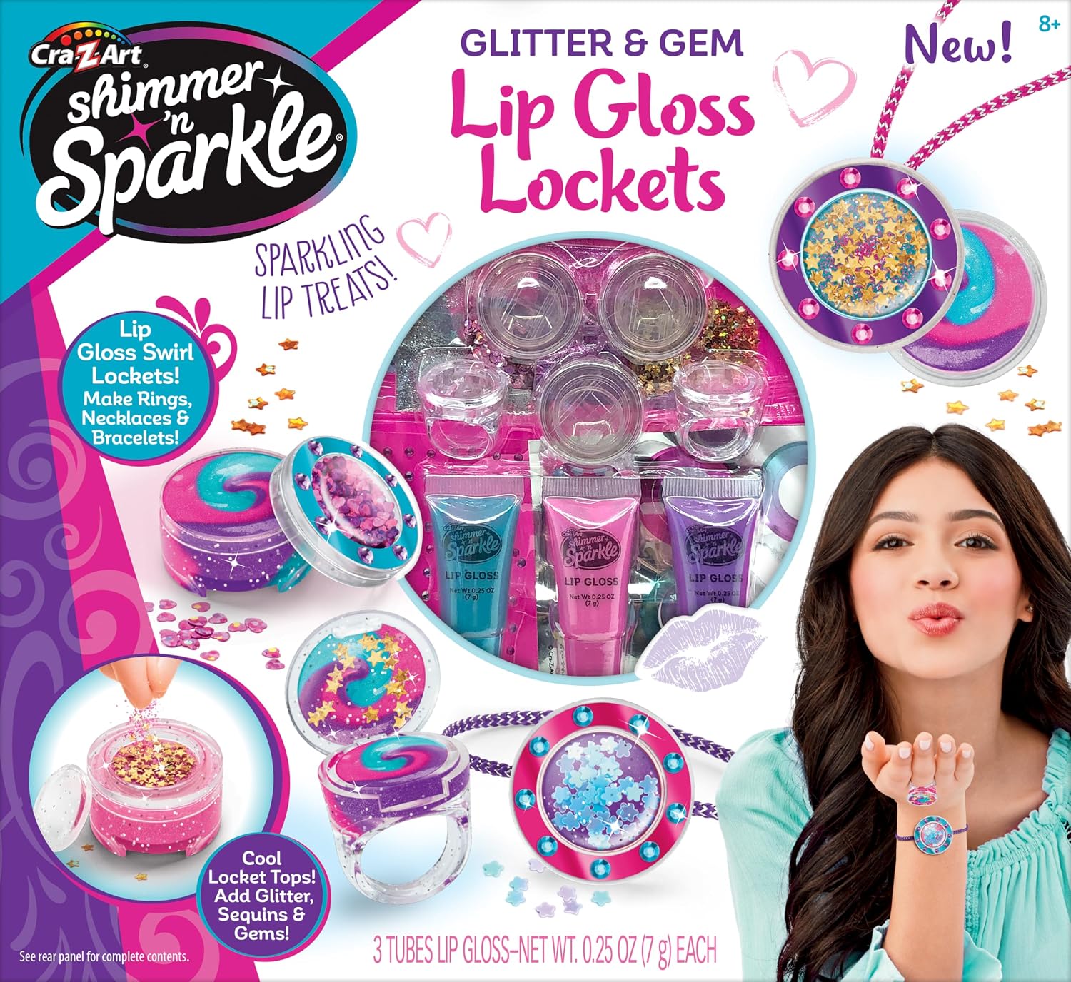 Cra-Z-Art Shimmer 'n Sparkle Glitter & Gem Lip Gloss Lockets DIY Activity Set, DIY Lip Gloss Maker, Birthday for Ages 8 and Up