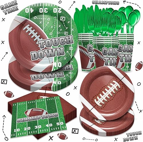 Miniatura 1 de Suministros para fiestas de fútbol  Juego de decoraciones de fiesta de fútbol del Super Bowl, incluye platos llanos, vasos, servilletas, cubiertos,