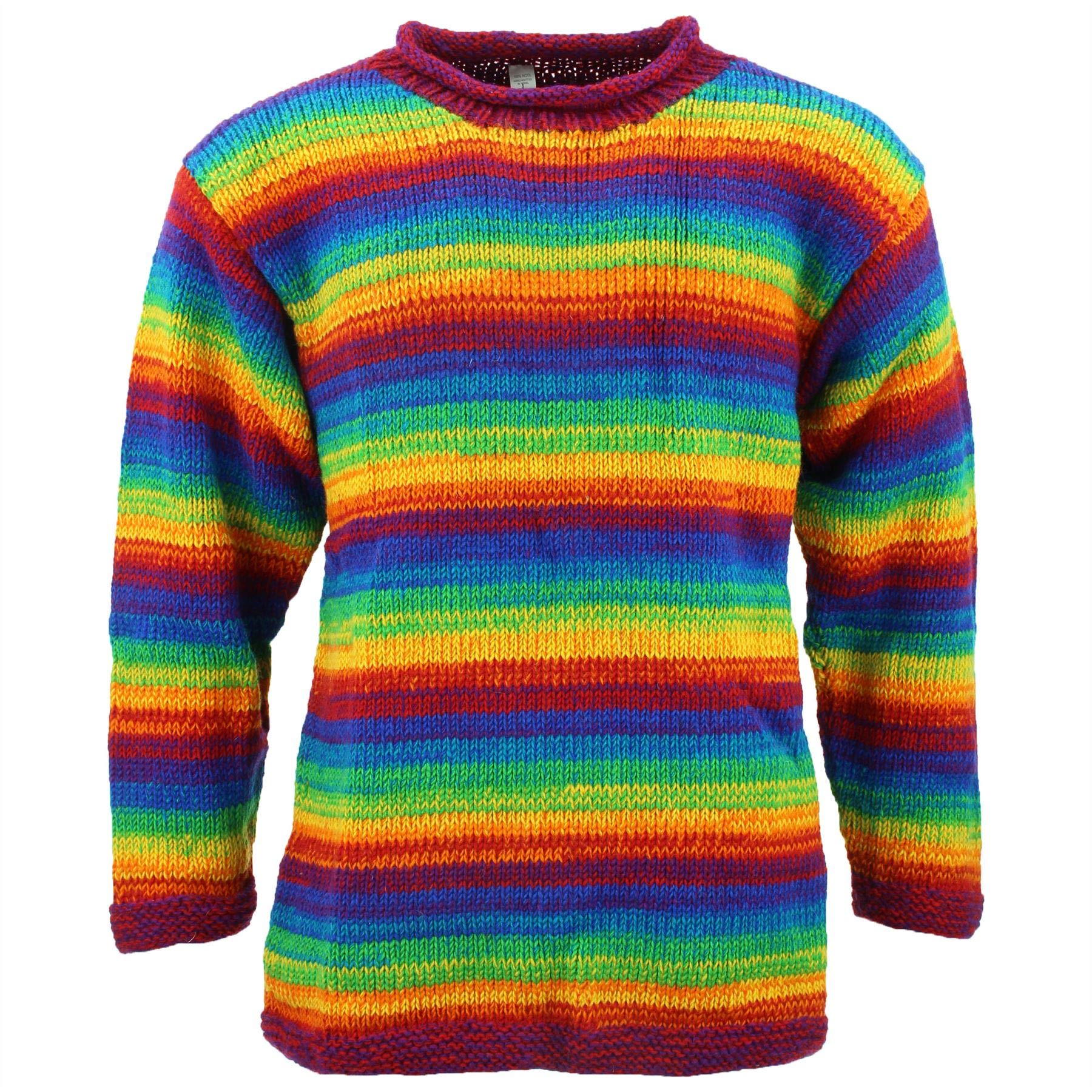 Loud Jumpers Chunky Wool Knit Rainbow Striped Hippie Jumper Shredded Rainbow - XL