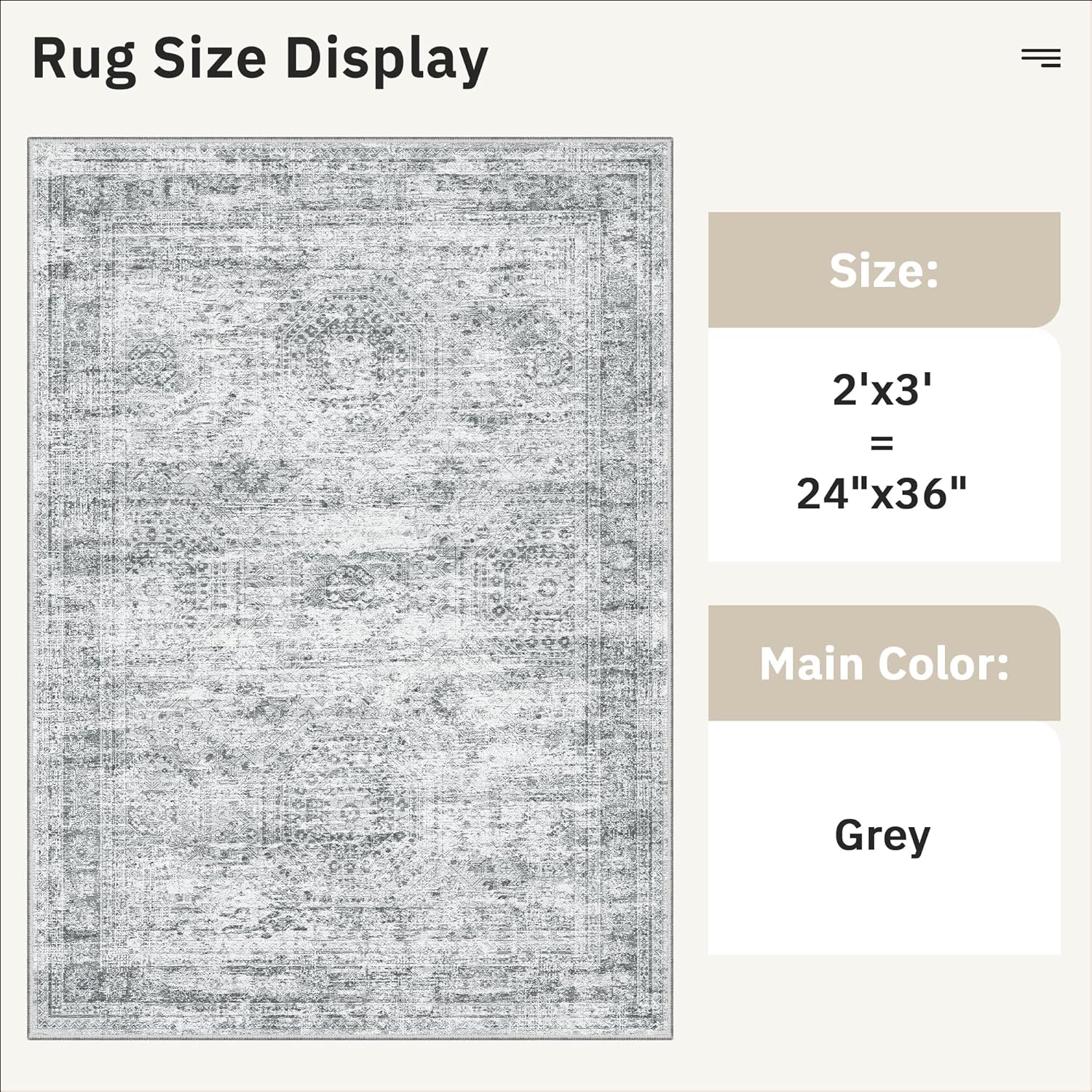 Soalmost 2x3 Washable Rugs for Kitchen, Floor, Entryway, Powder Room Small Area Rug Non-Slip Vintage Low Pile Throw Door Mat Grey thumbnail