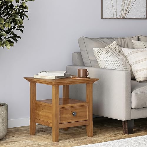 Miniatura 2 de SIMPLIHOME Amherst - Mesa auxiliar cuadrada tradicional de madera maciza de 19 pulgadas de ancho en marrón dorado claro, para sala de estar y
