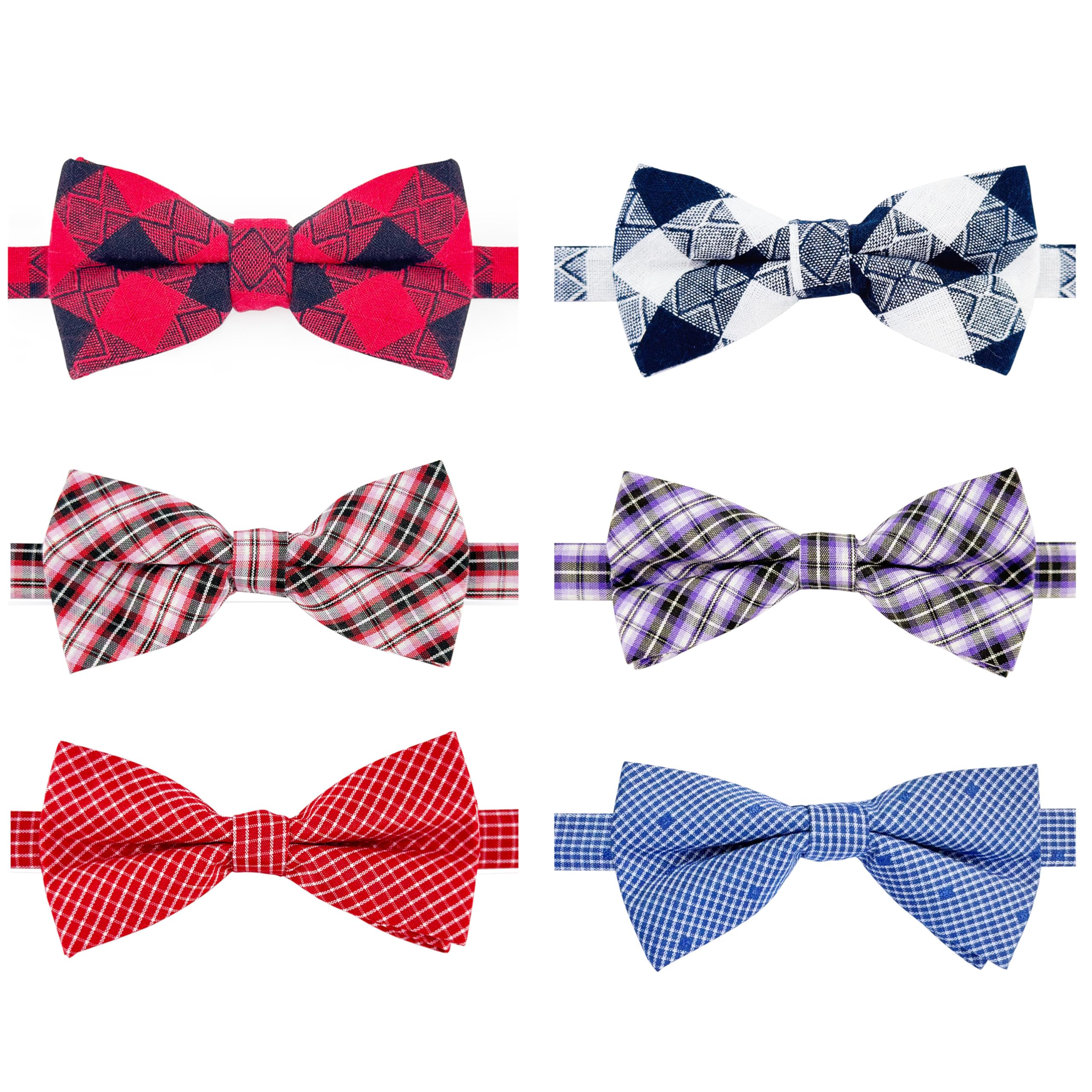 KoolmoxDog Bow Ties for Dogs, 6PCS Adjustable Plaid Cat Collar Bowties for Puppy Small Medium Litte Girl Boy Female Male Pet Dog Birthday Wedding Birthday Photography Grooming Dog Bows