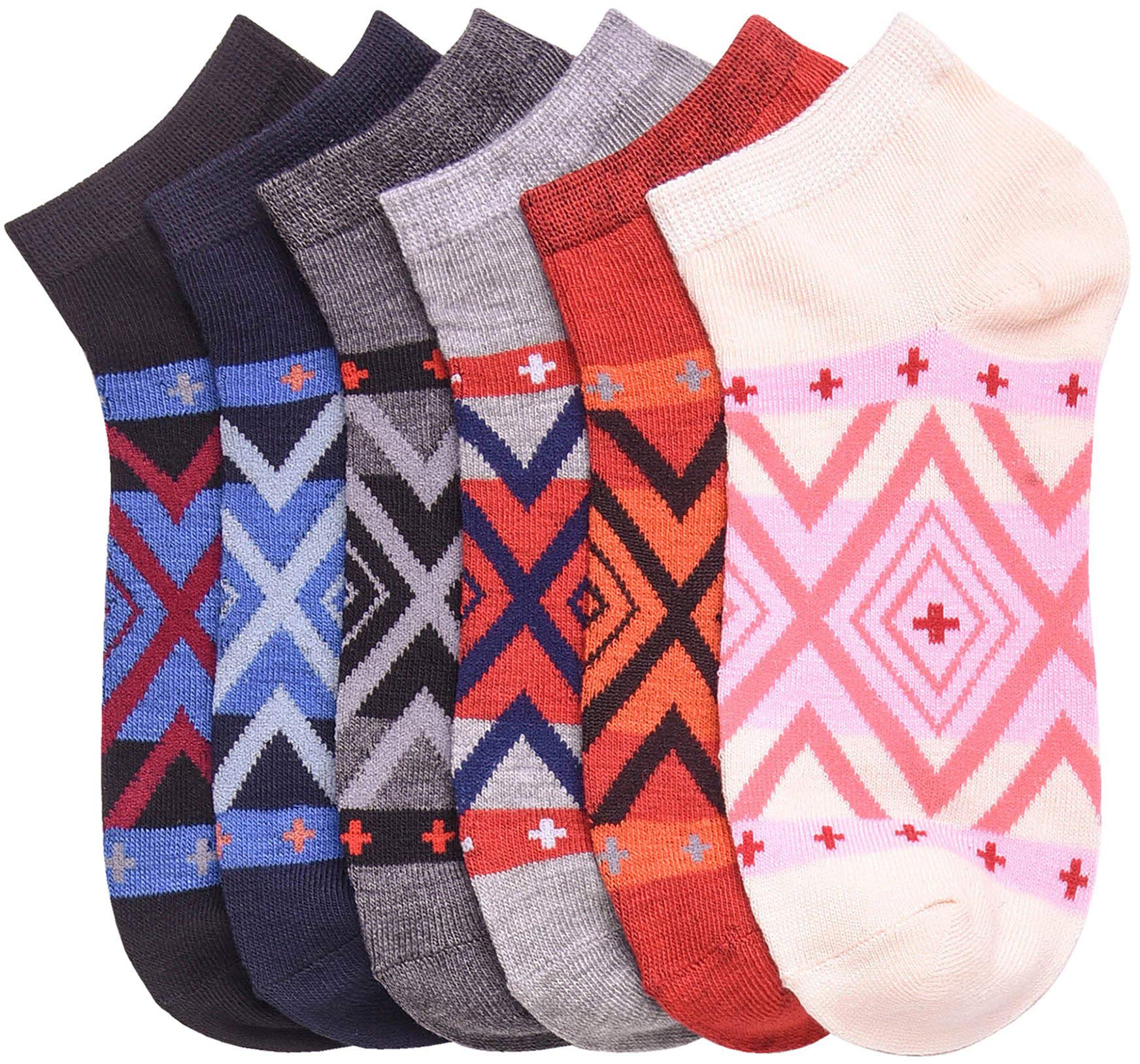 ToBeInStyle Pack of 6 Printed &amp; Solid Low Cut Ankle Socks - Kid’s &amp; Adults