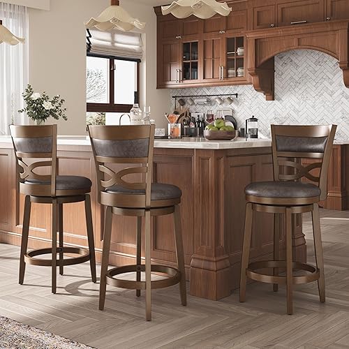 Miniatura 11 de ALPHA HOME Taburetes de bar giratorios con respaldos, taburetes de bar de 30 pulgadas, juego de 2, taburetes de bar de madera, sillas giratorias de