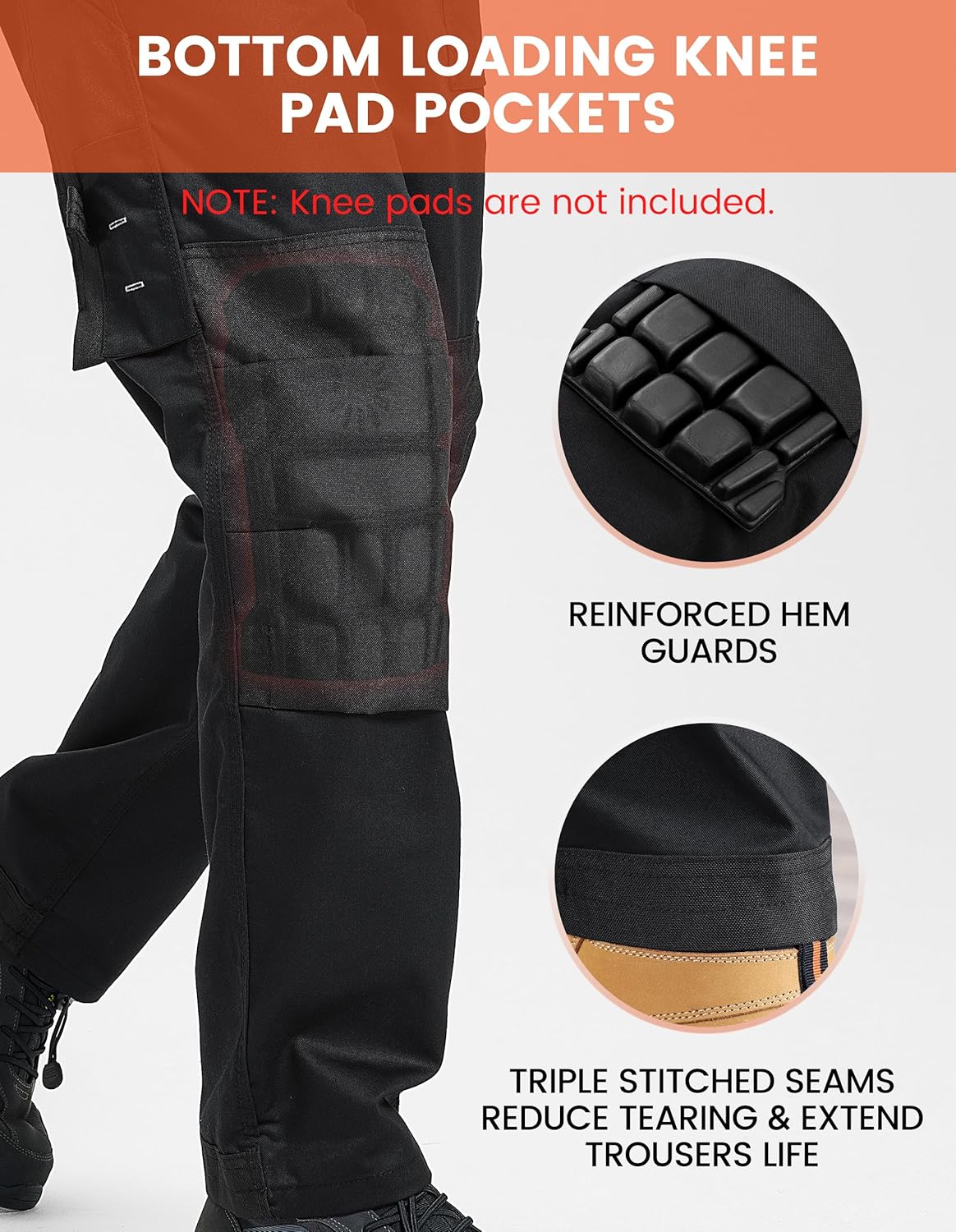 DURAWERK Men's Work Pants, Carpenter Pants with Reinforced Knee Pad Pockets, Durable Cargo Pants - Image 3