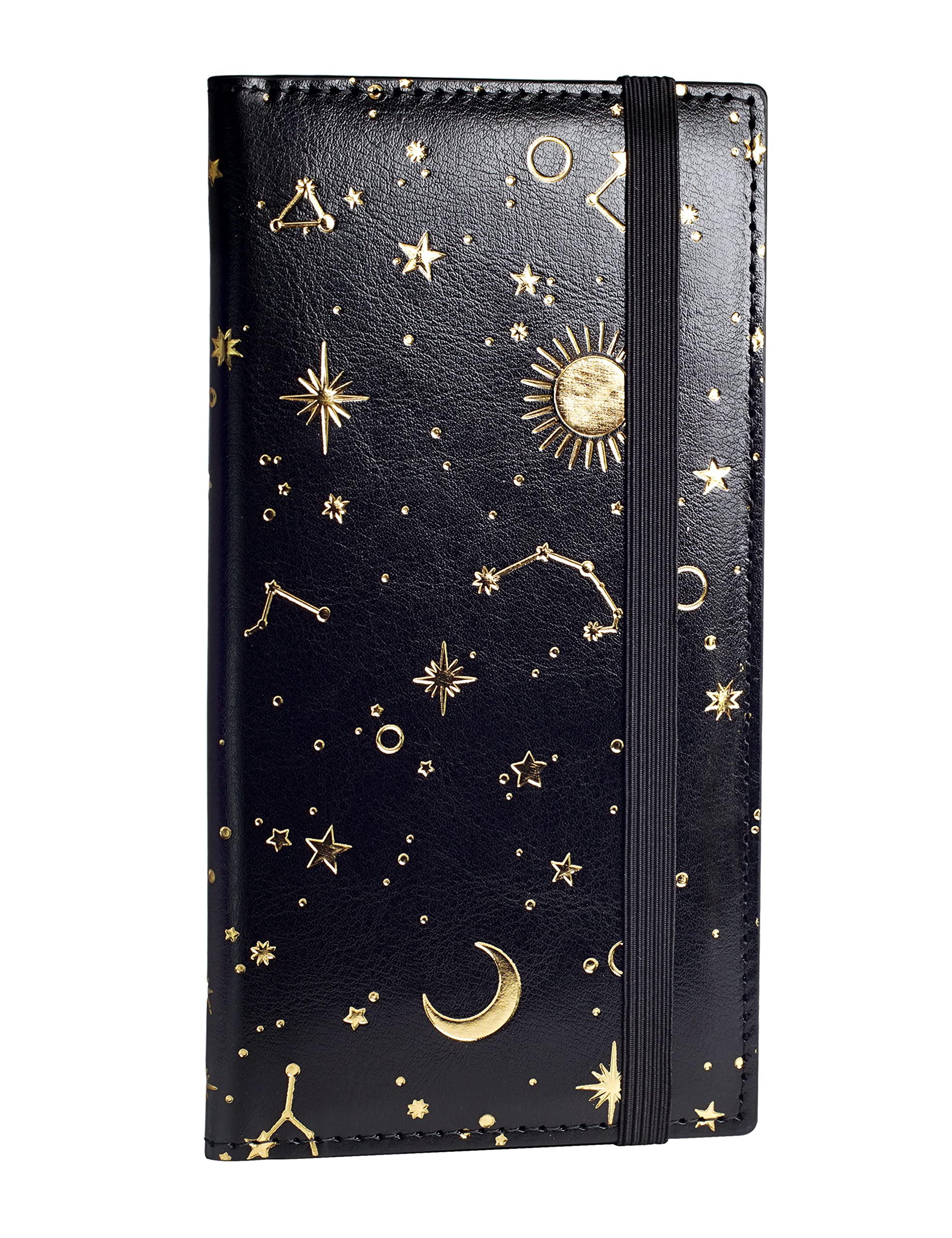 YarnicCheckbook Cover for Personal Checkbook, Checkbook Holder with Pen Holder & Built-in Clear Plastic Divider for Duplicate Checks (Black & Gold)