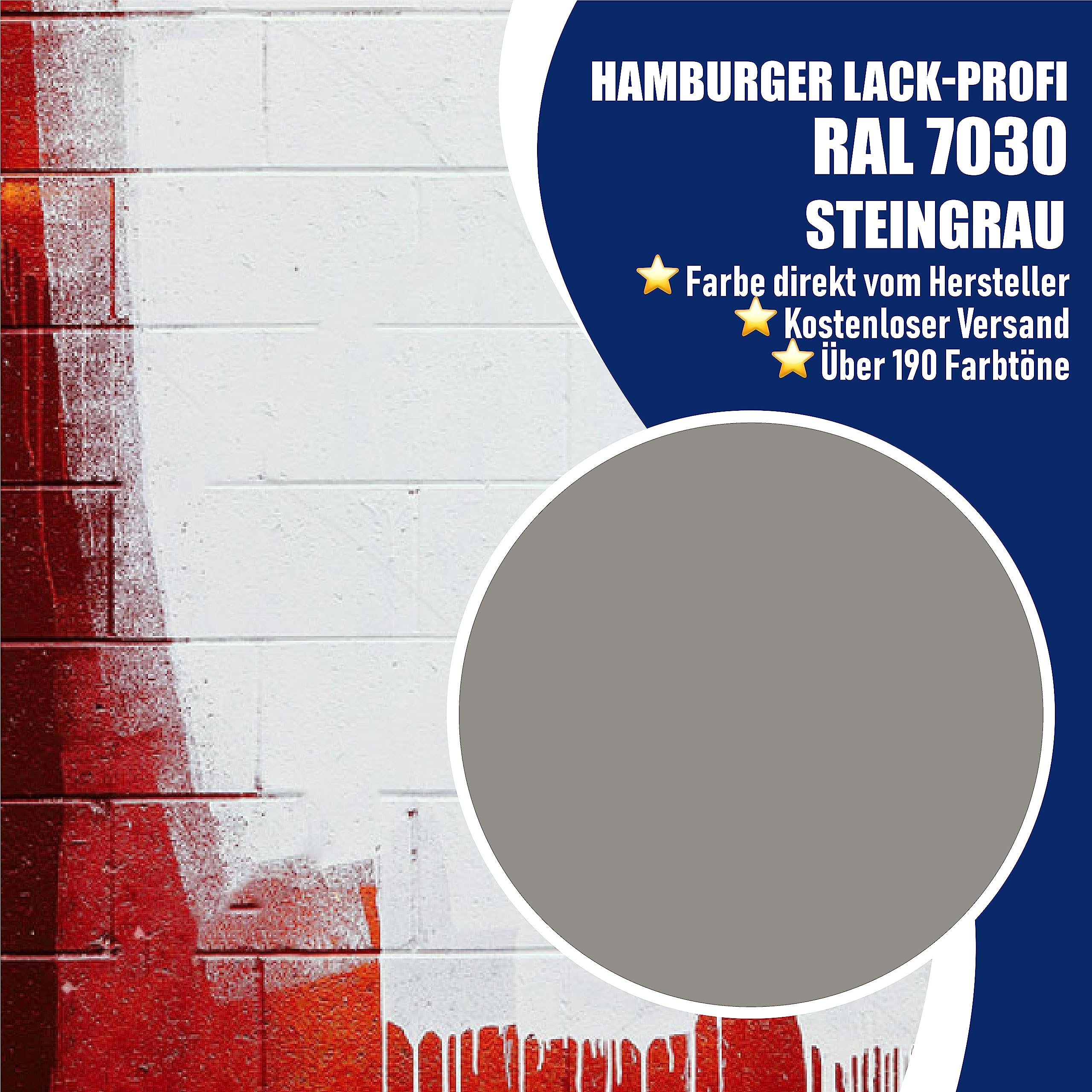 Hamburger Lack-Profi Betonfarbe SEIDENMATT Steingrau RAL 7030 Grau Bodenfarbe Bodenbeschichtung Betonbeschichtung Fassadenfarbe (1 L)