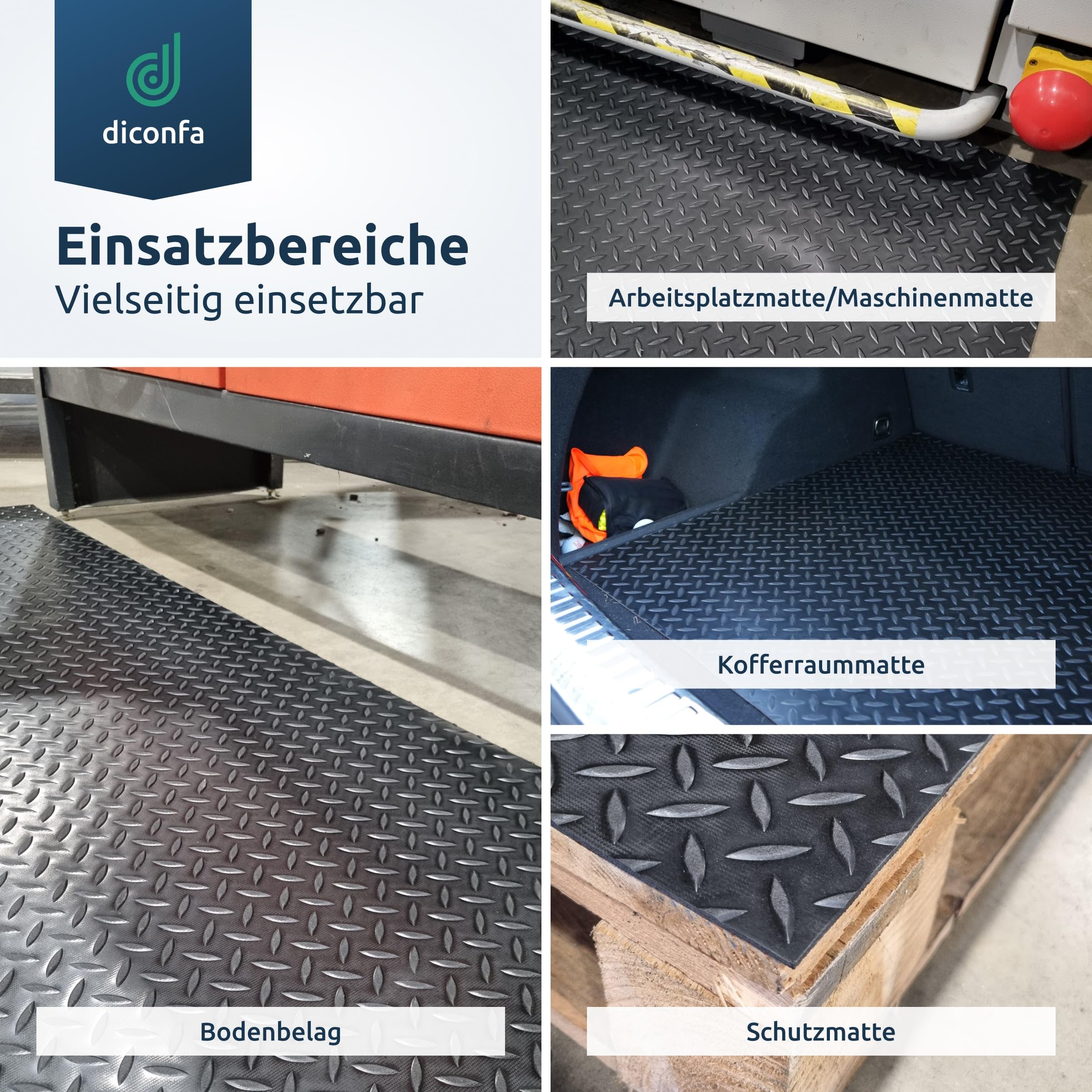 diconfa Gummimatte Diamant Tränenblech 3mm dick - BREITE 0,1m bis 2m - LÄNGE 0,05m bis 10m - Auswahl 2m (2000mm) x 3m (3000mm) - Meterware Gummimatten Antirutsch Matte Gummiläufer Unterlage