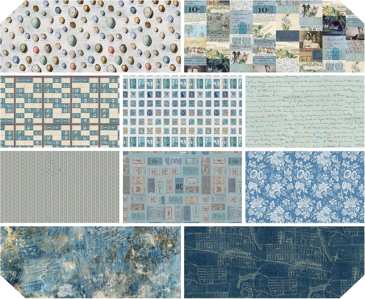 Eclectic Elements Palette: Blue Fat Quarter Bundle (10 Pieces) by Tim Holtz for FreeSpirit