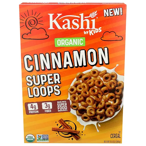 Kashi by Kids Super Loops Breakfast Cereal, Vegan Protein, Organic Cereal, Cinnamon, 9.5oz Box (1 Box) 1