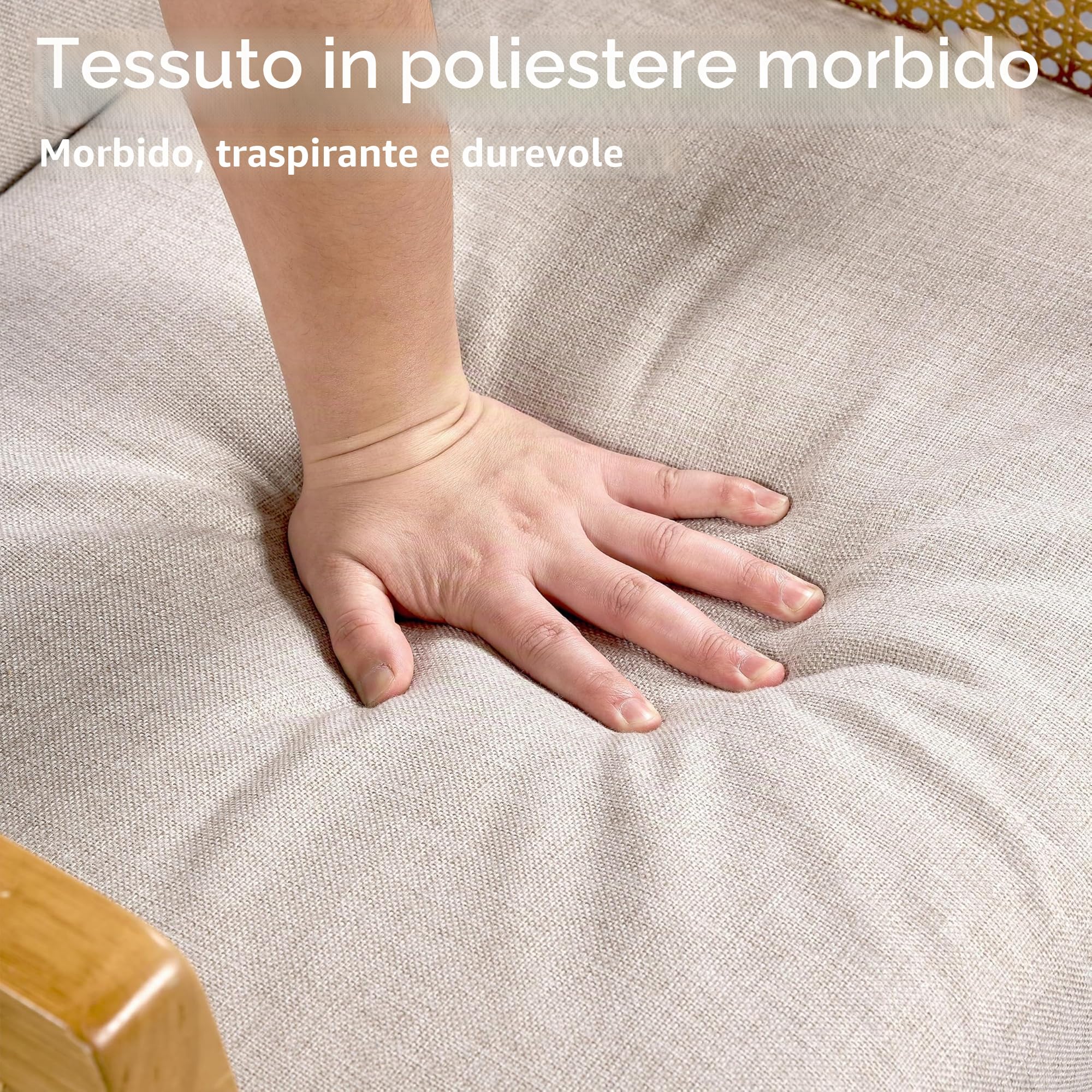 Yaheetech Poltrona da Salotto con Braccioli Poltrocina Struttura in Legno Poltrona Relax in Rattan Sedia con Cuscini Imbottiti Divano Singolo per Soggiorno Camere da Letto Sala Reception Lettura