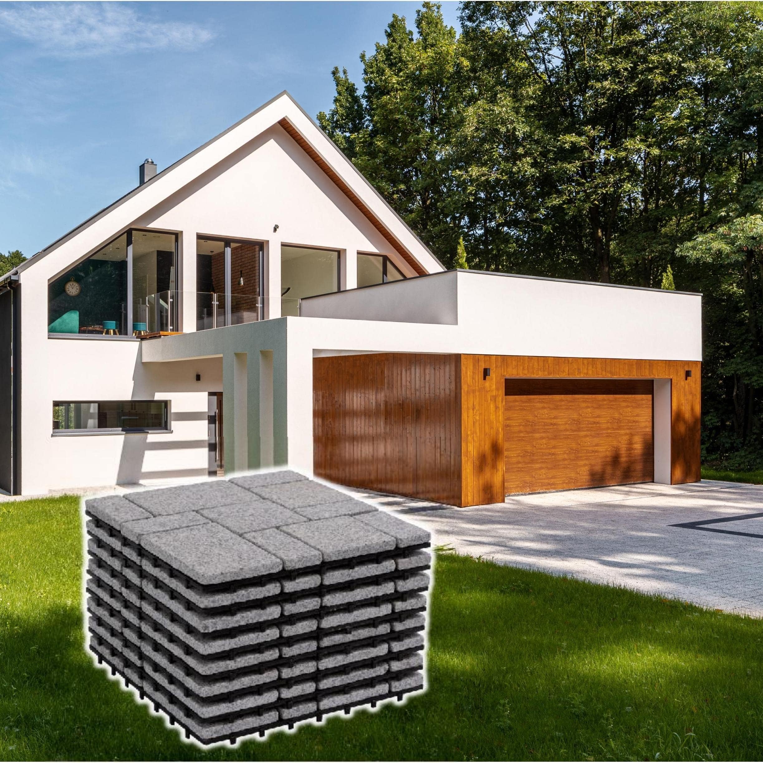 Natural Stone Click Granite Tiles | Roma Pattern | 30cm x 30cm x 2,5cm | 8 Tiles = 0,72m² | Suitable for Indoor and Outdoor use: Balcony, Terrace, Garden, Swimming Pool, Sauna