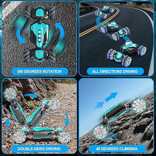 Miniatura 7 de Gesture Stunt RC Car, auto de control remoto 4WD de 2.4 GHz, sensor de reloj de gravedad, giro giratorio de 360, deriva y deriva con luces