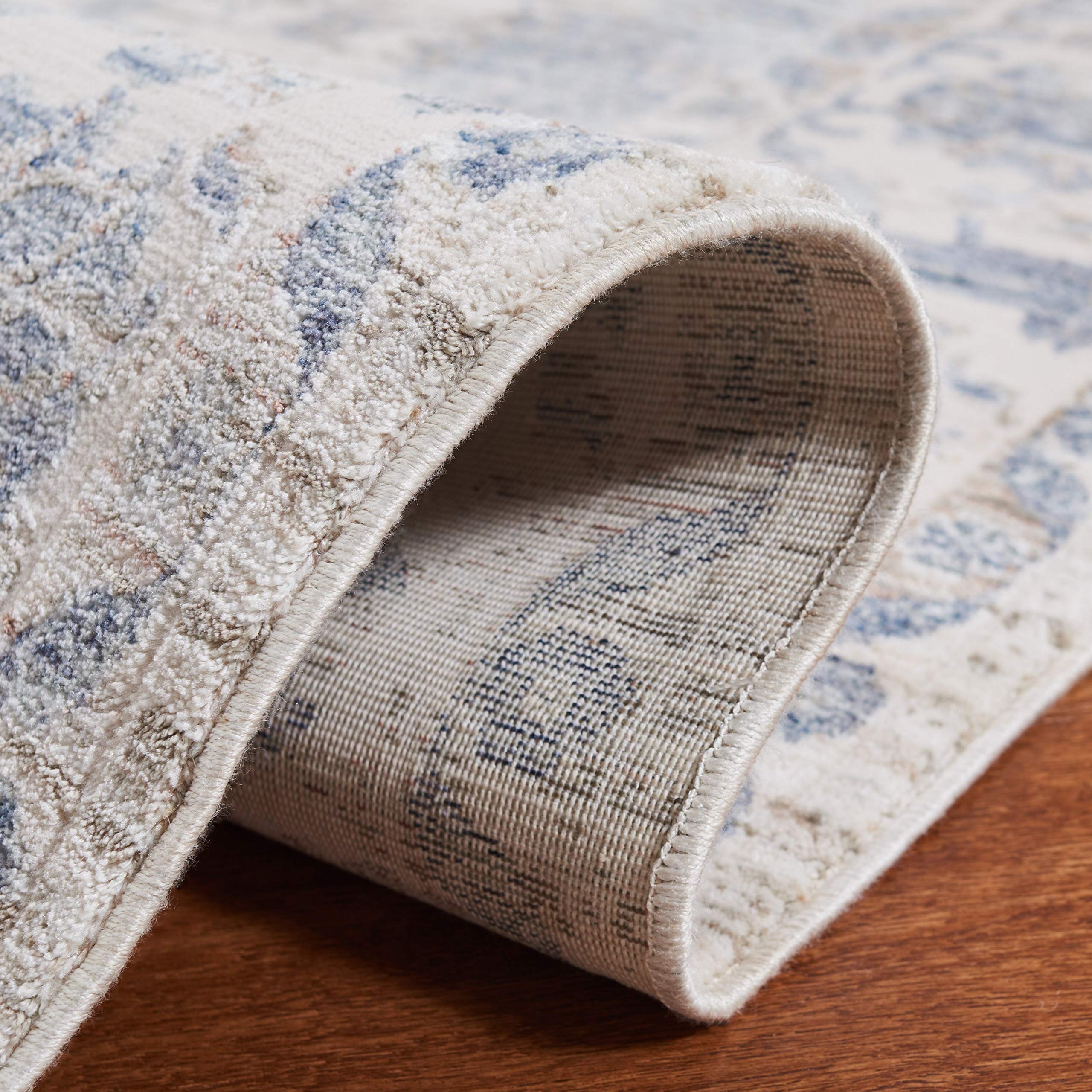 SAFAVIEH Moon Dust Collection Area Rug - 5'3 x 7'7, Ivory & Blue, Vintage Oriental Viscose Design, Ideal for High Traffic Areas in Living Room, Bedroom (MND645A