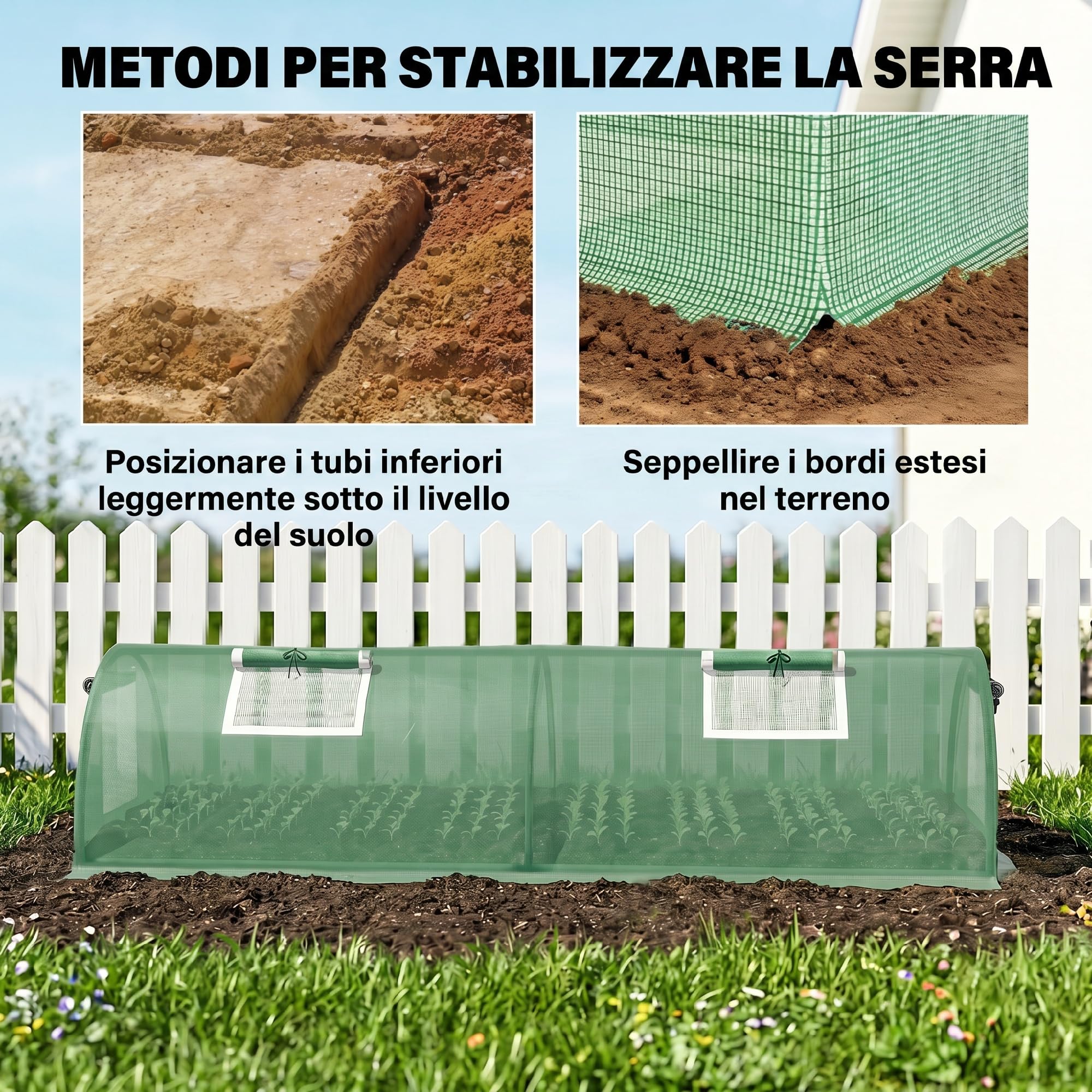 Outsunny Invernadero de Exterior, 200x80x45 cm, Invernadero de Jardín con 4 Ventanas Enrollables de Malla, Marco de Acero y Cubierta de PE 140g/㎡ Anti-UV para Cultivos, Plantas, Flores, Verde
