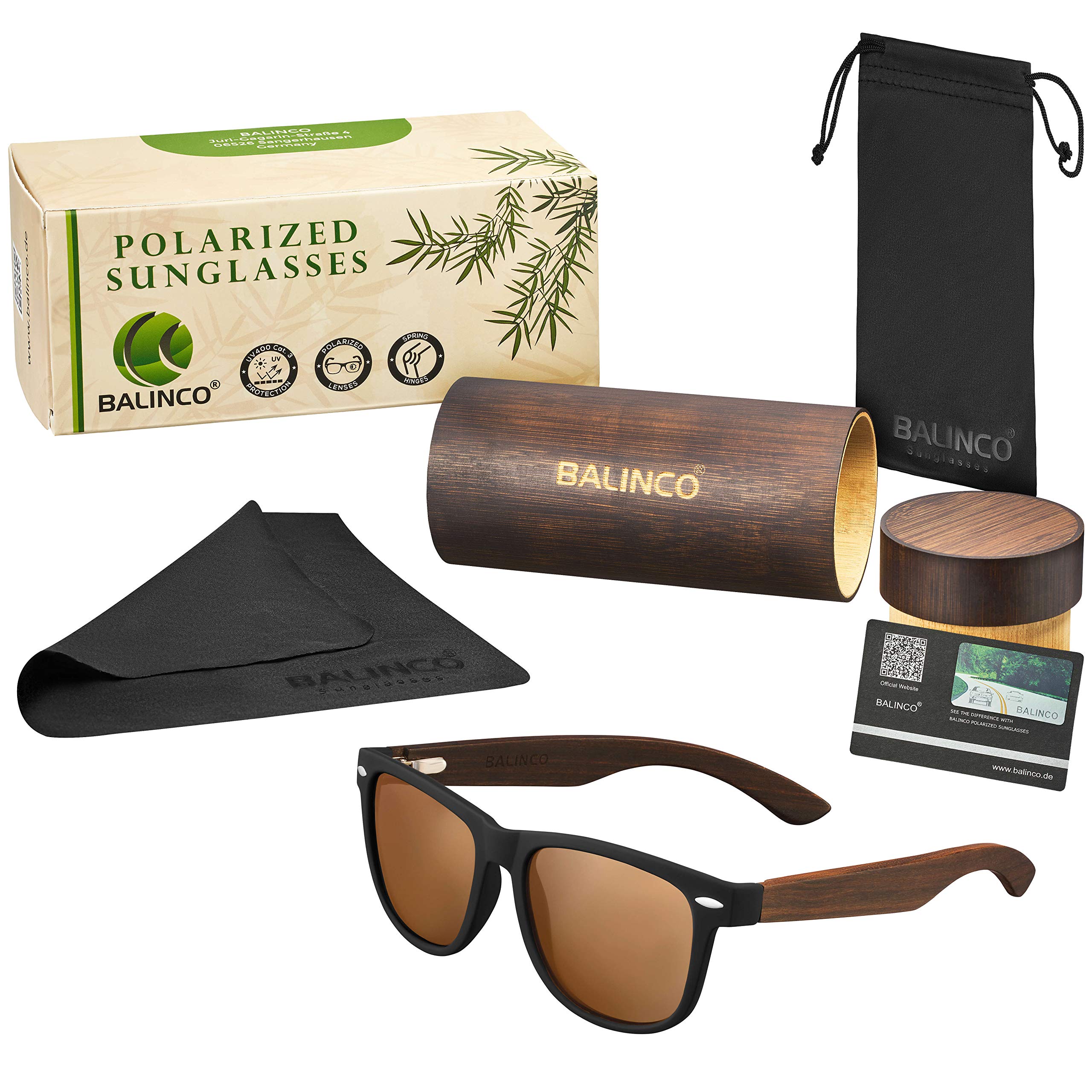Balinco® Bambus Sonnenbrillen Set für Damen & Herren - mit polarisierten TAC-Linsen für ein intensives Sehvermögen - nachhaltig & langlebig - inkl. einer praktischen Geschenkbox