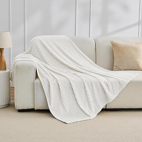 Miniatura 36 de Bnuitland - Manta de franela marrón con funda de almacenamiento, 300 GSM, manta de sofá súper suave con patrón de rayas de forro polar para bebés