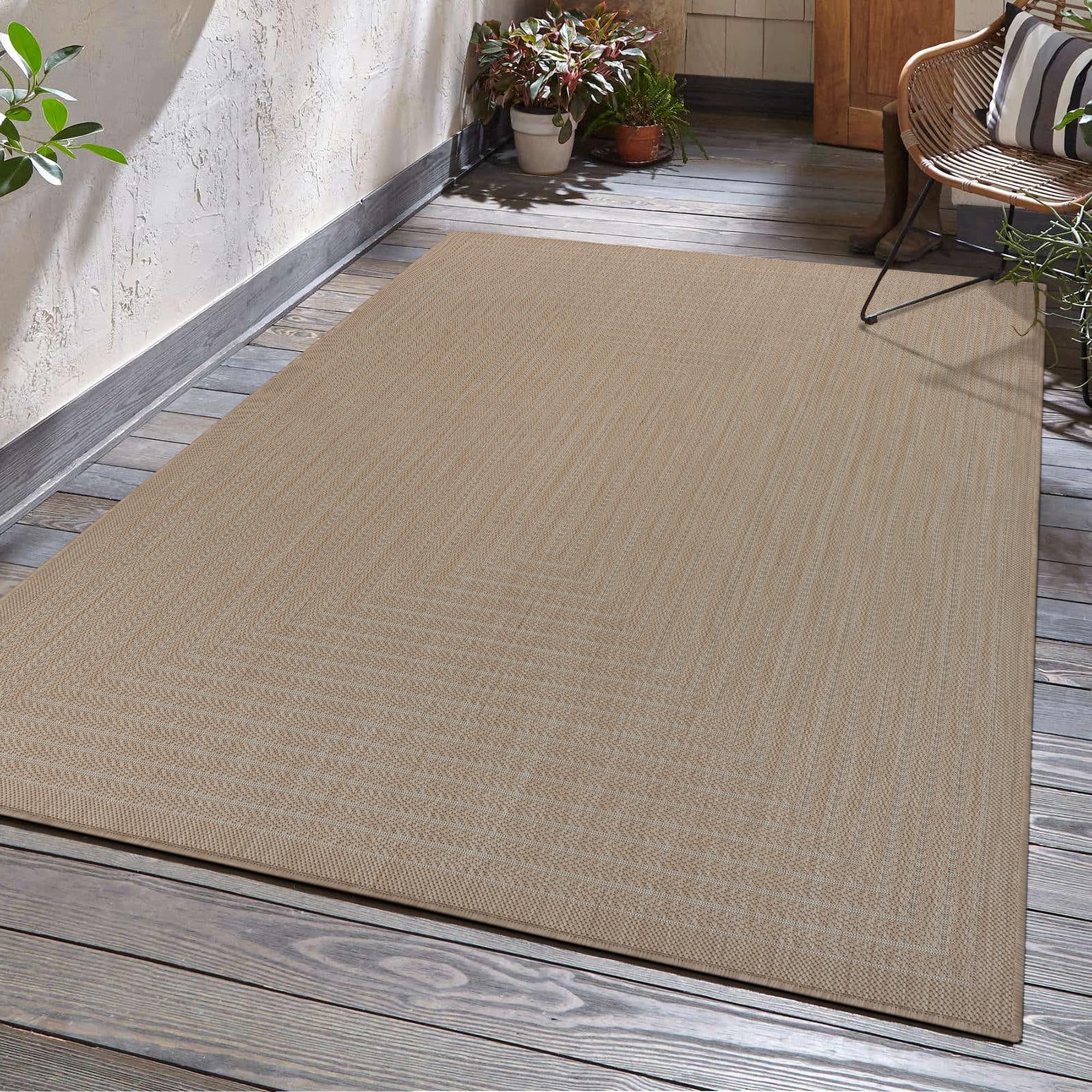 Adiva Rugs Outdoor Indoor Area Rug, Weather Resistant, Easy to Clean, Stain Resistant Floor Mat for Dining Room, Backyard, Deck, Patio (Natural Beige,