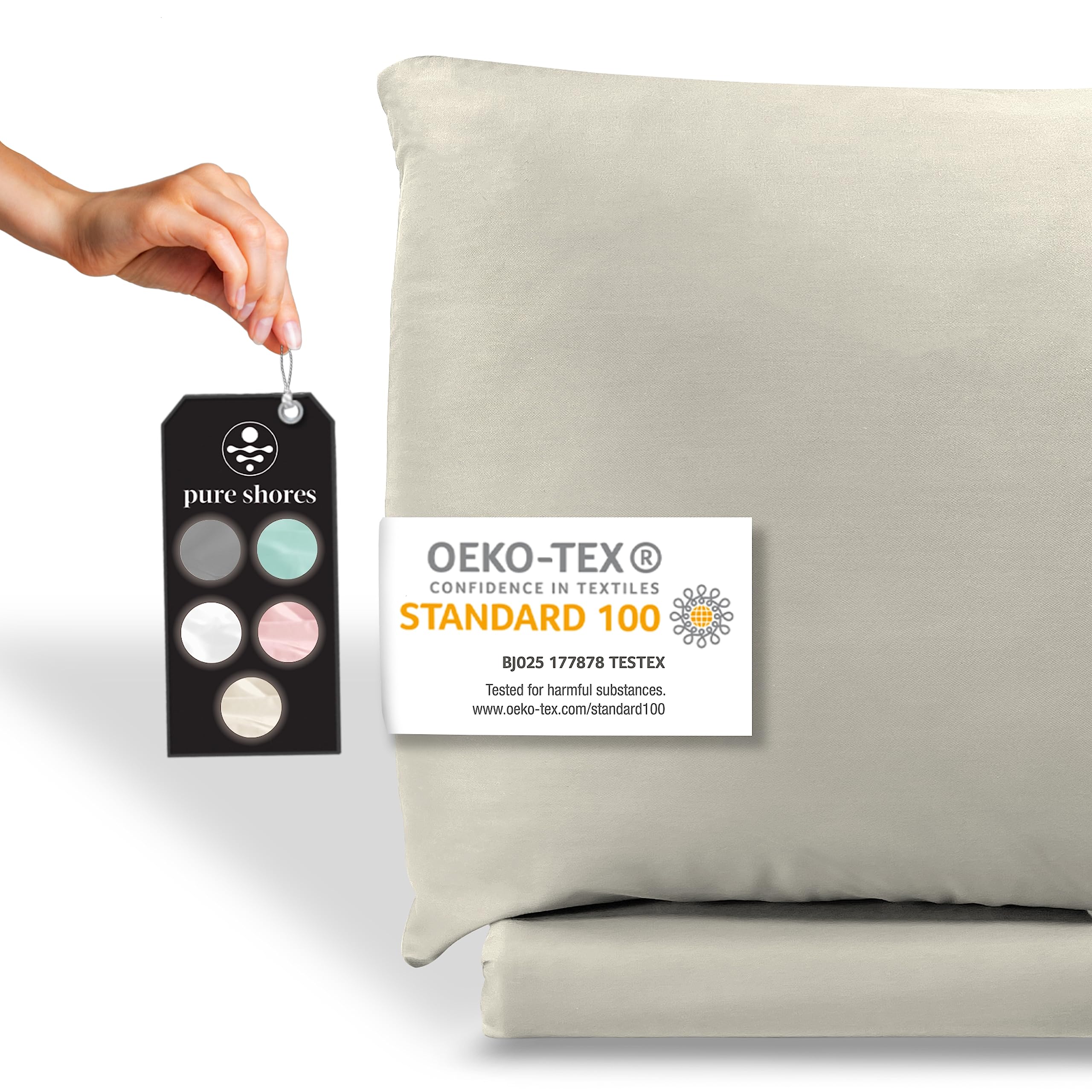 pure shores🌱 Bed Linen Set 135 x 200 cm, 100% Cotton (Renforce), Oeko-Tex® Certified, Super Soft and Comfortable, Cushion 80 x 80 cm, with Zip, Beige