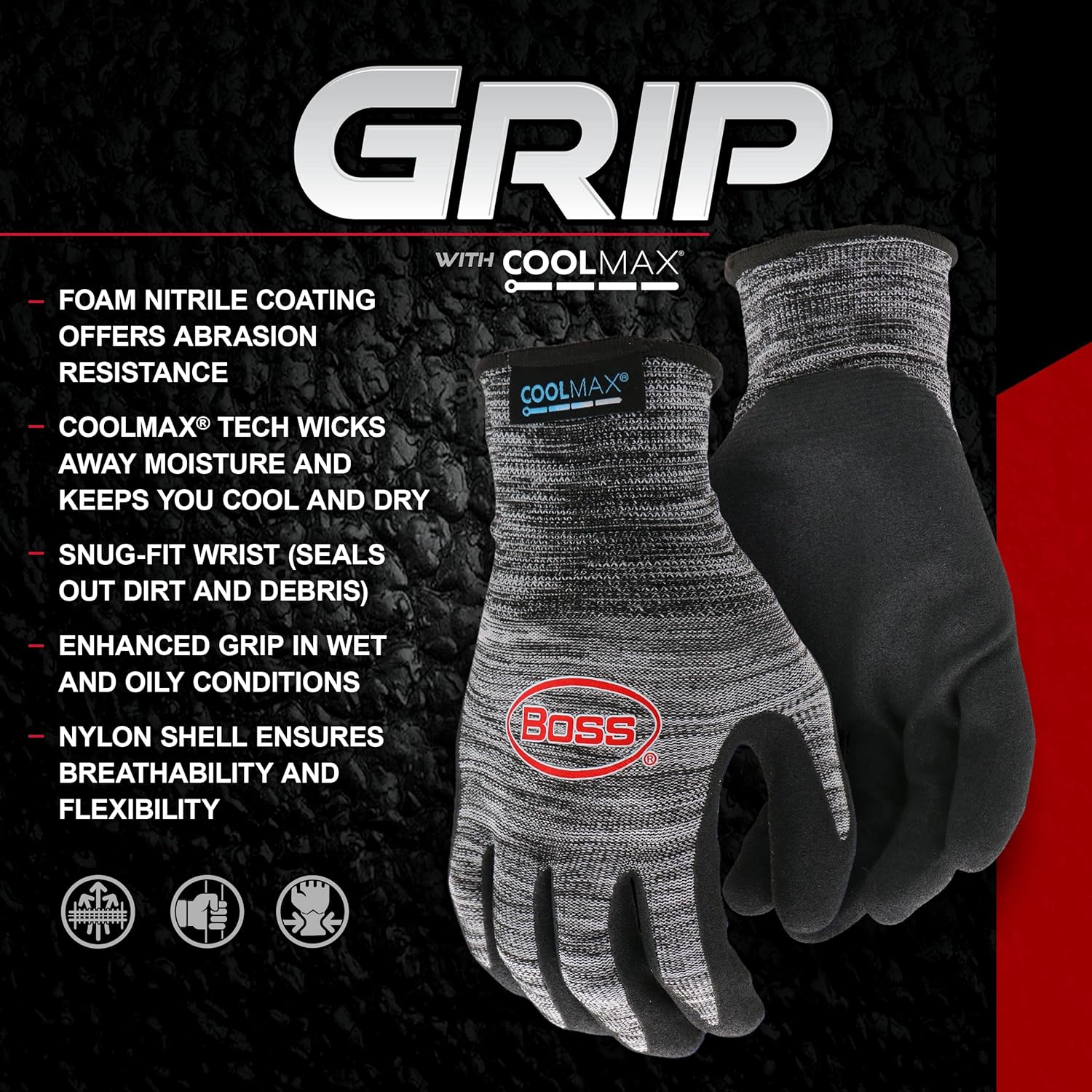 Boss Men's Coolmax Technology with Sandy Nitrile Coated Palm