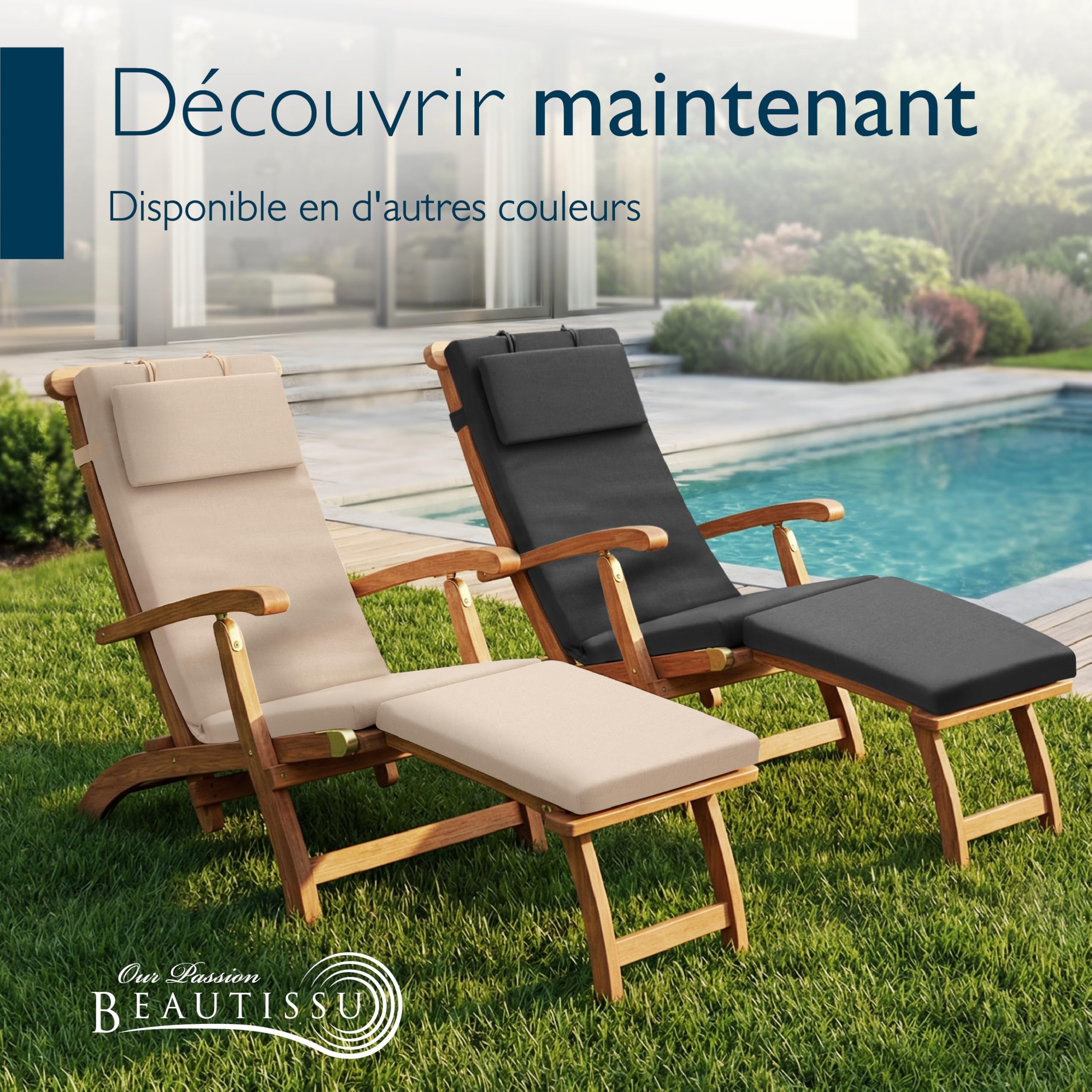 Beautissu Coussin Chaise Longue imperméable Matelas transat Bain de Soleil | 175x45cm anthracite 100% séchage rapide avec housse amovible Deckchair DC-QD rembourrage exterieur QD-DC