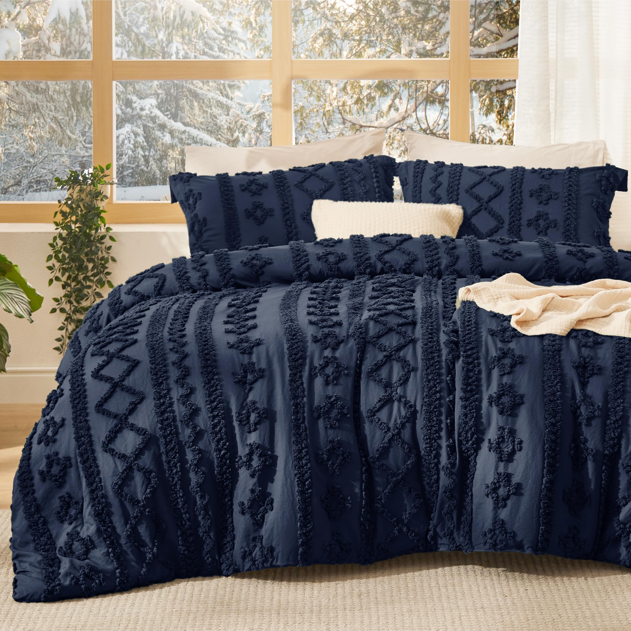 Photo 1 of Bedsure Queen Comforter Set - Navy Boho Tufted