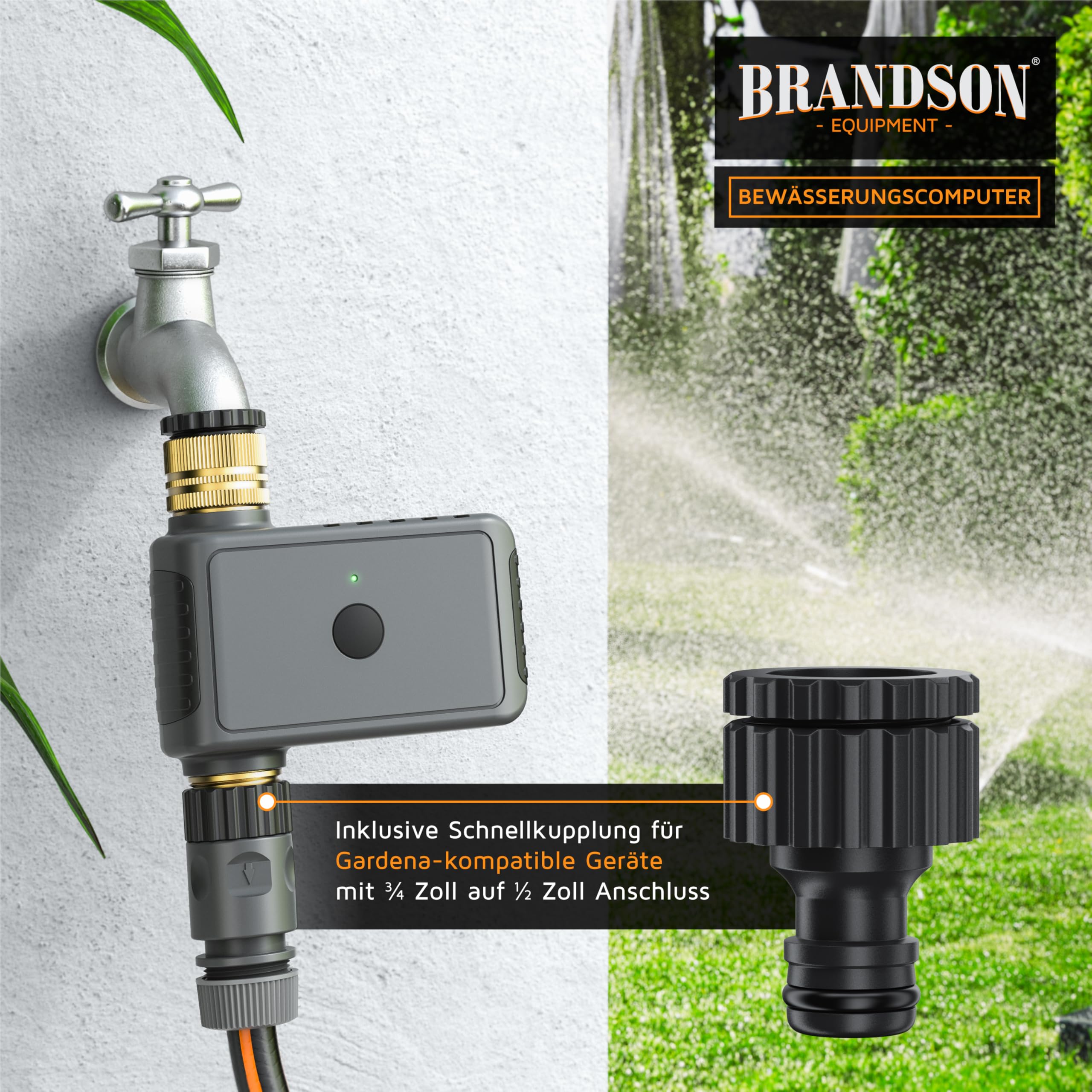Brandson – Funk Bewässerungscomputer mit Fernbedienung – funkgesteuerter Bewässerungstimer – automatische Gartenbewässerung – 6 Voreinstellungen – Bewässerung für Balkon Garten Terrasse