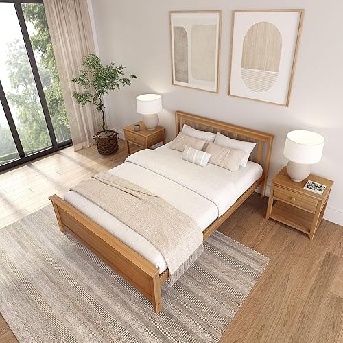 Miniatura 5 de Plank+Beam Solid Wood Queen Bed Frame, Platform Bed with Headboard, Pecan Nuez