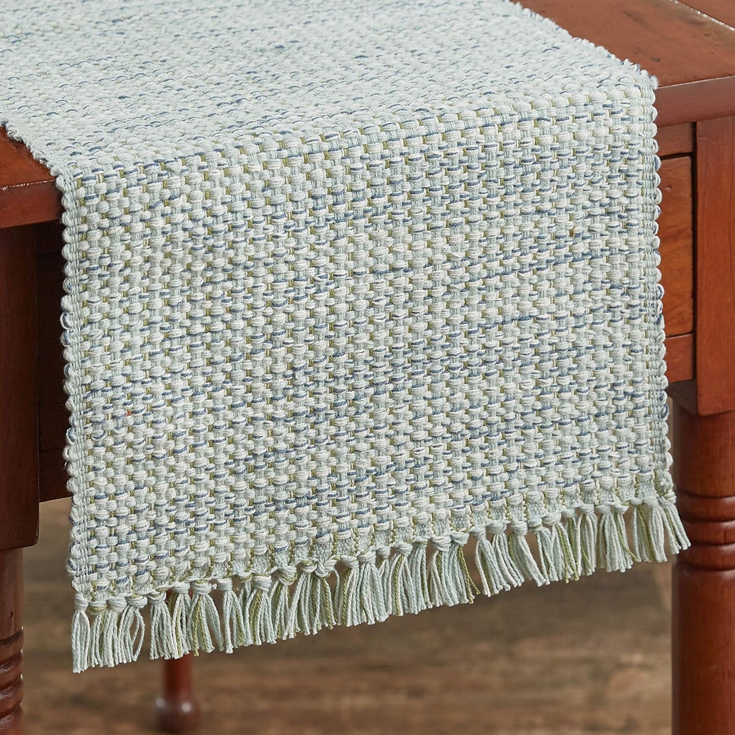 Park Designs Reusable Blue Basketweave Table Runner, 13” x 36” Decorative Fringe Dinner Mat for Country Kitchen Decor, Coastal Cottage Table Cover Linen, or Boho Farmhouse Dining Room Decoration