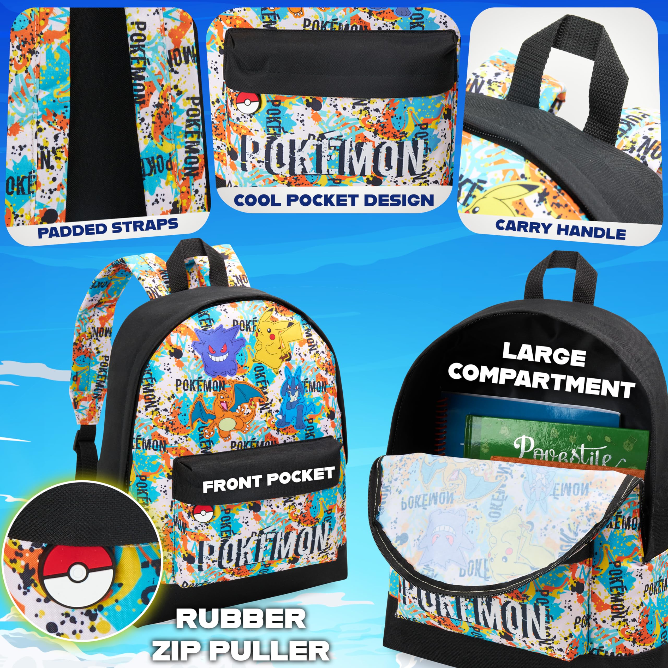 Pokémon Zainetto Bambino Adolescenti Pikachu Charizard Zaino Scuola Zaini Sportivi per Viaggi e Sport Anime Regali Bambini