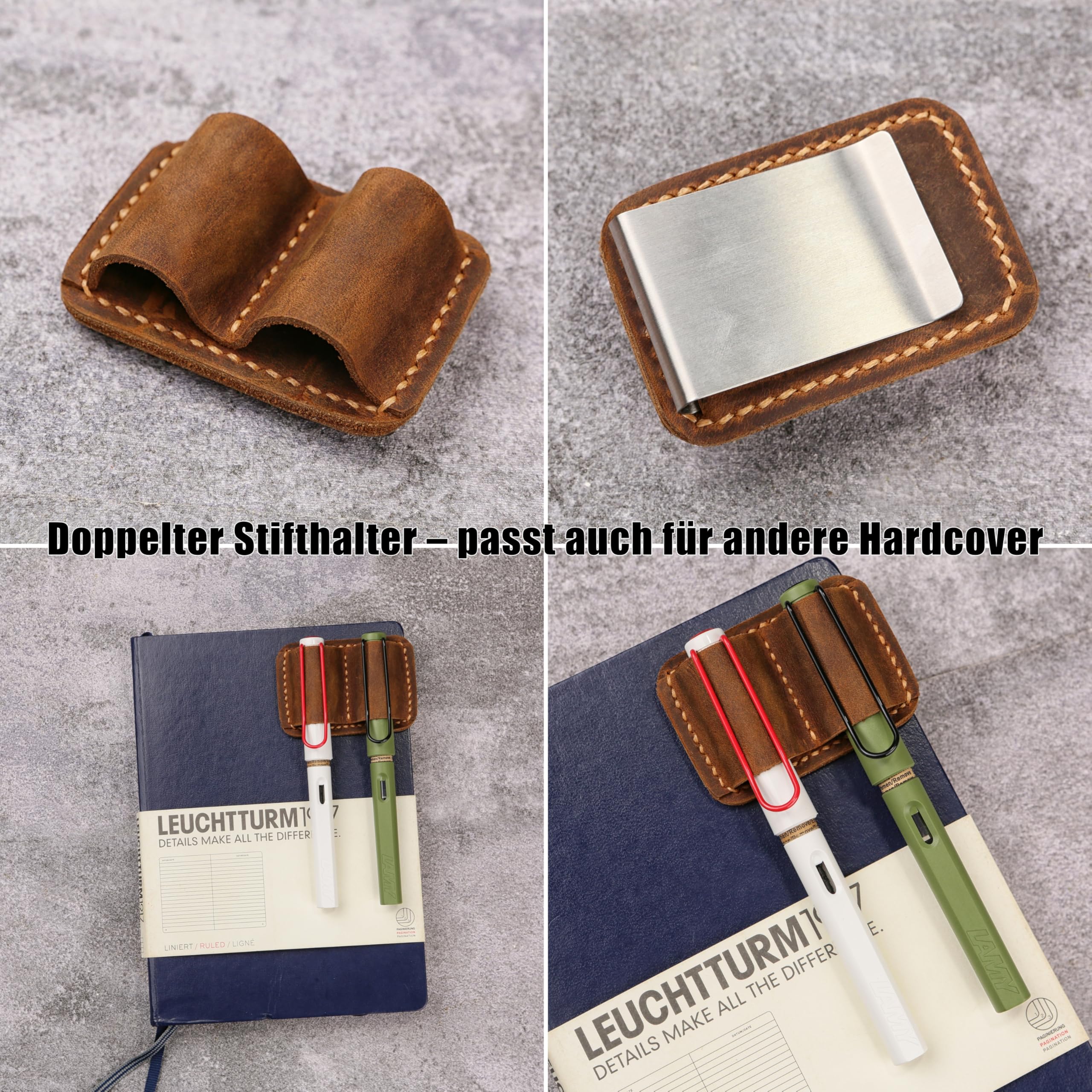 D&M leather studio Leder Notizbuch A5 – Handgefertigtes Ringbuch & Tagebuch, Leicht & Kompakt, Nachfüllbar Kalender Organizer mit Doppeltem Stifthalters, Bullet Journal Notizbuch